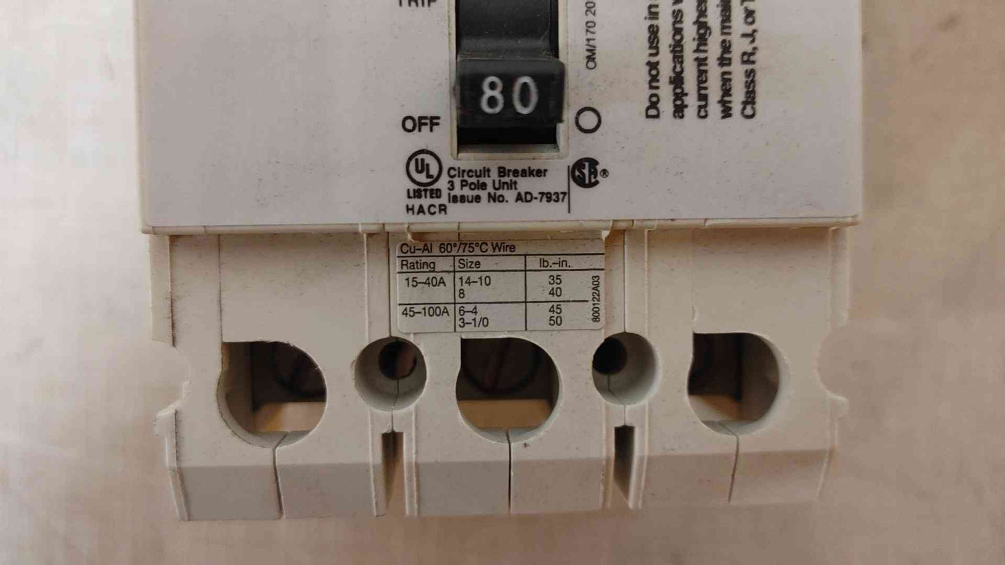 *Pickup Only* Siemens 80A 3 Pole Circuit Breaker 480Y/277V AD-7937