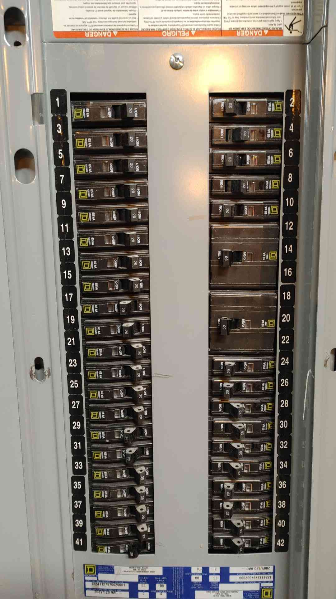 Square D NQOD Breaker Panelboard 100A 3PH 4W 208Y/120VAC with Main