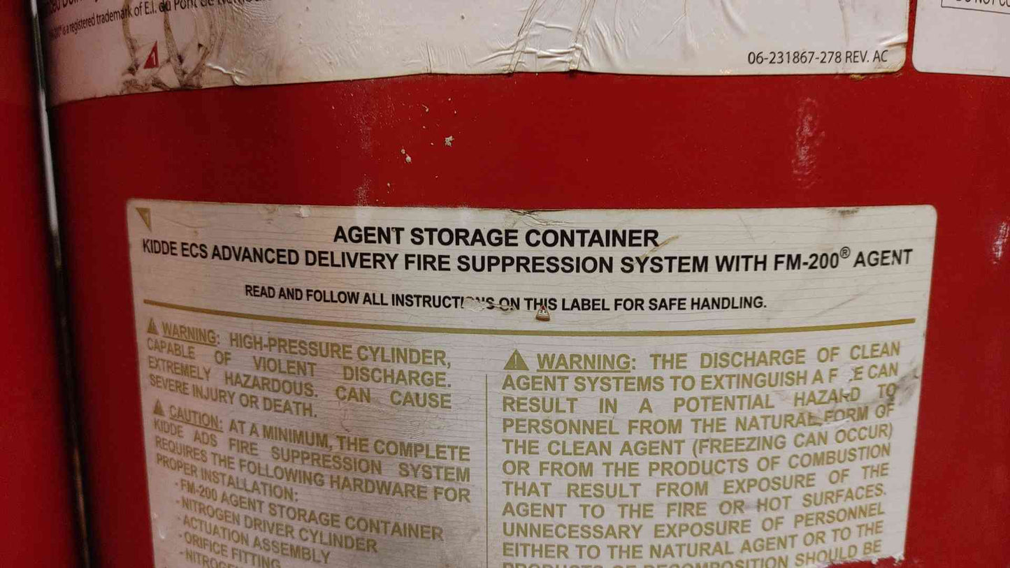 236 Lbs Kidde Clean Agent Fire Suppression Tank Cylinder FM-200