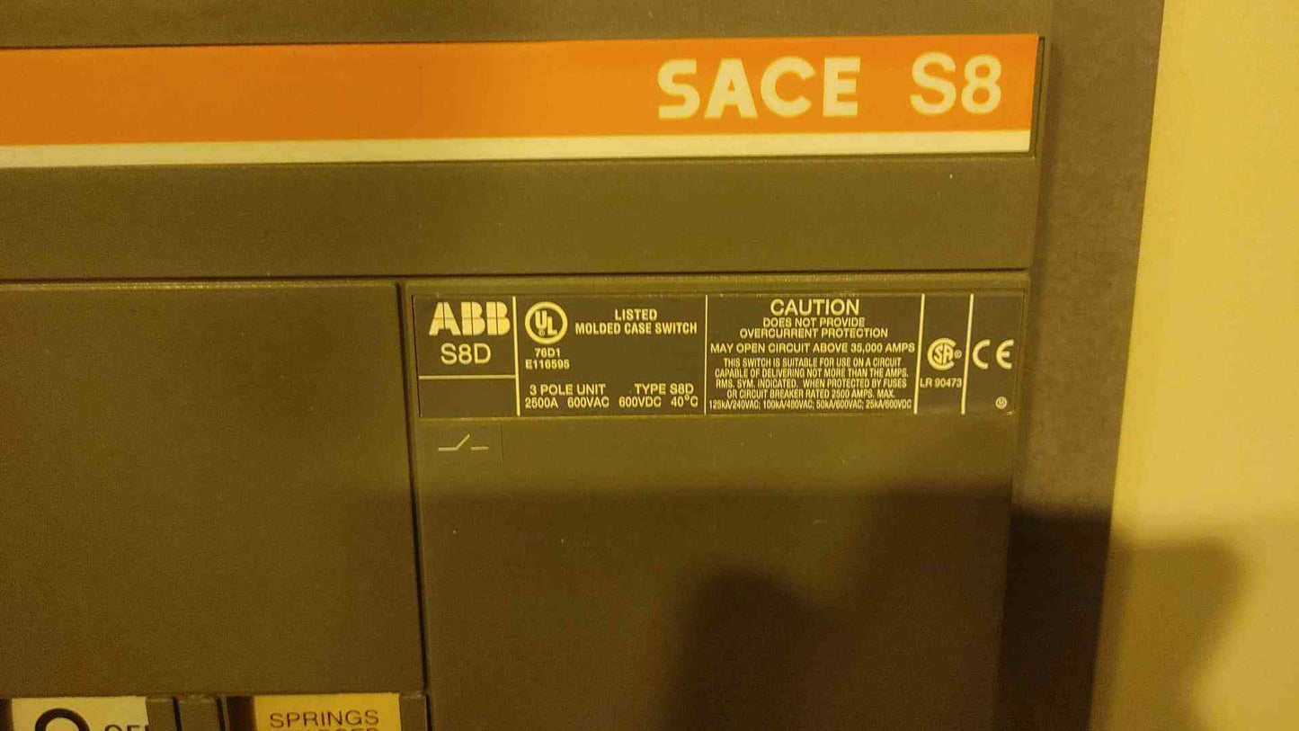 ABB Power Secure 2500A Battery Disconnect 2W 600VDC NG2506 SACE S8D (108214)