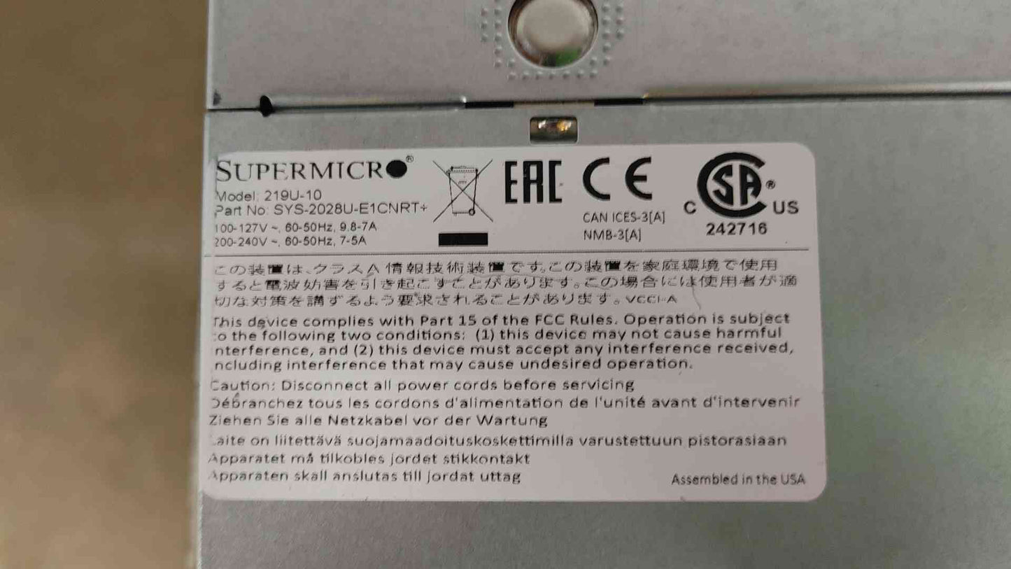 Supermicro Model 219U-10 NO HDDS