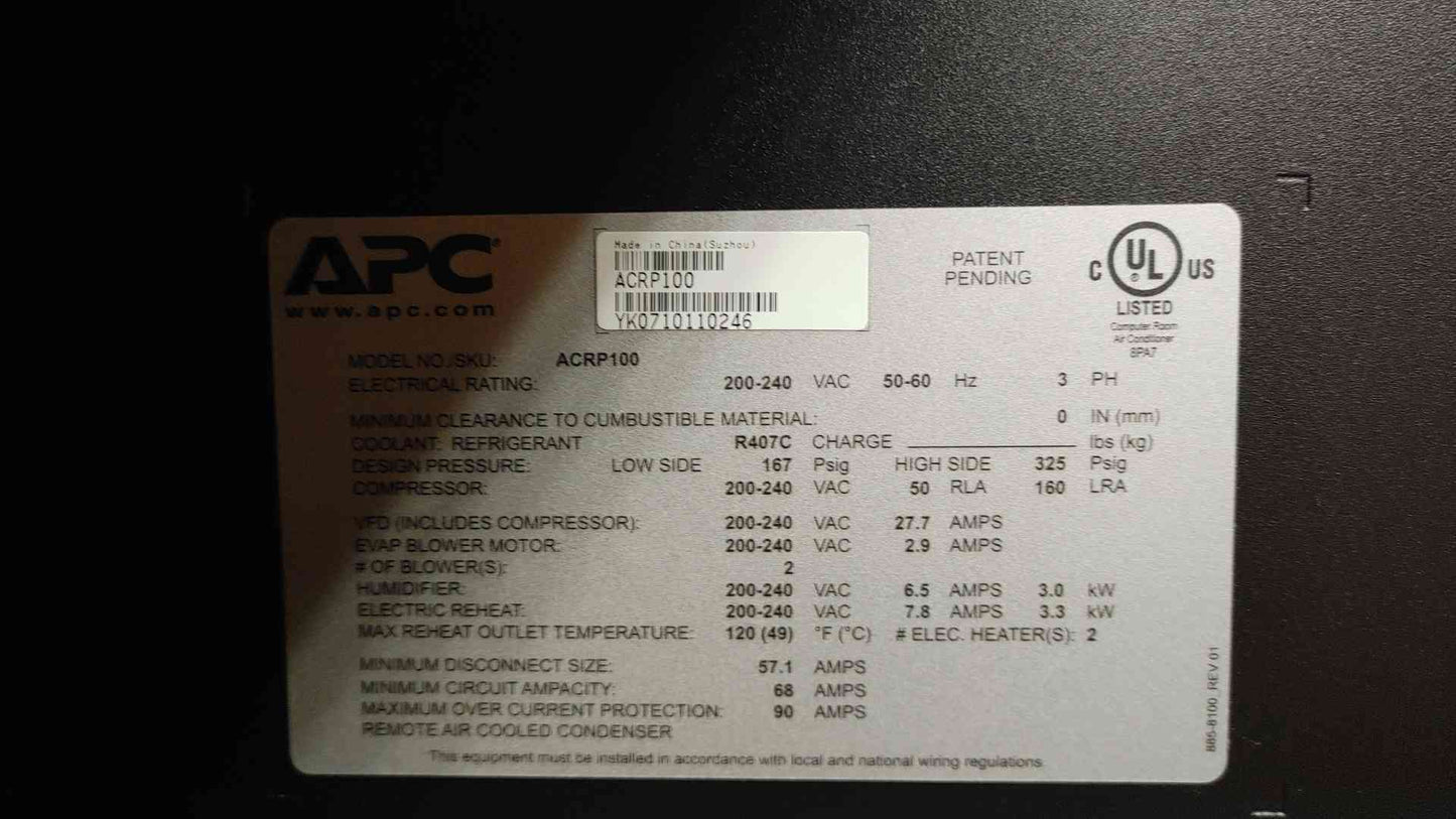 AS-IS APC In Row CRAC Unit 200-240VAC 3PH ACRP100 (109469)