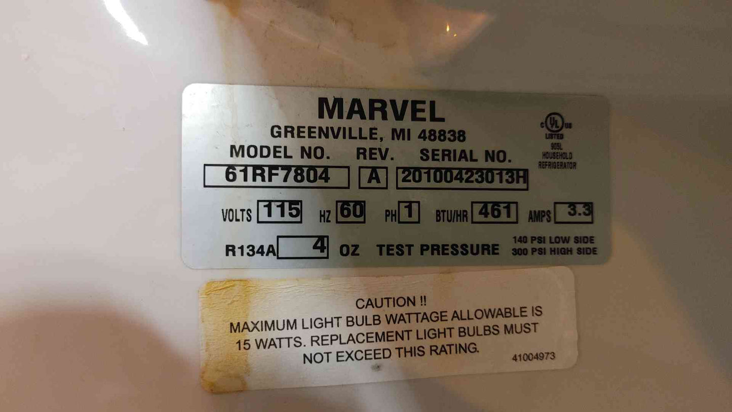 *Pickup Only* Marvel Refrigerator 61RF7804 115V 1 Ph 60 Hz 3.3 Amp (109537)