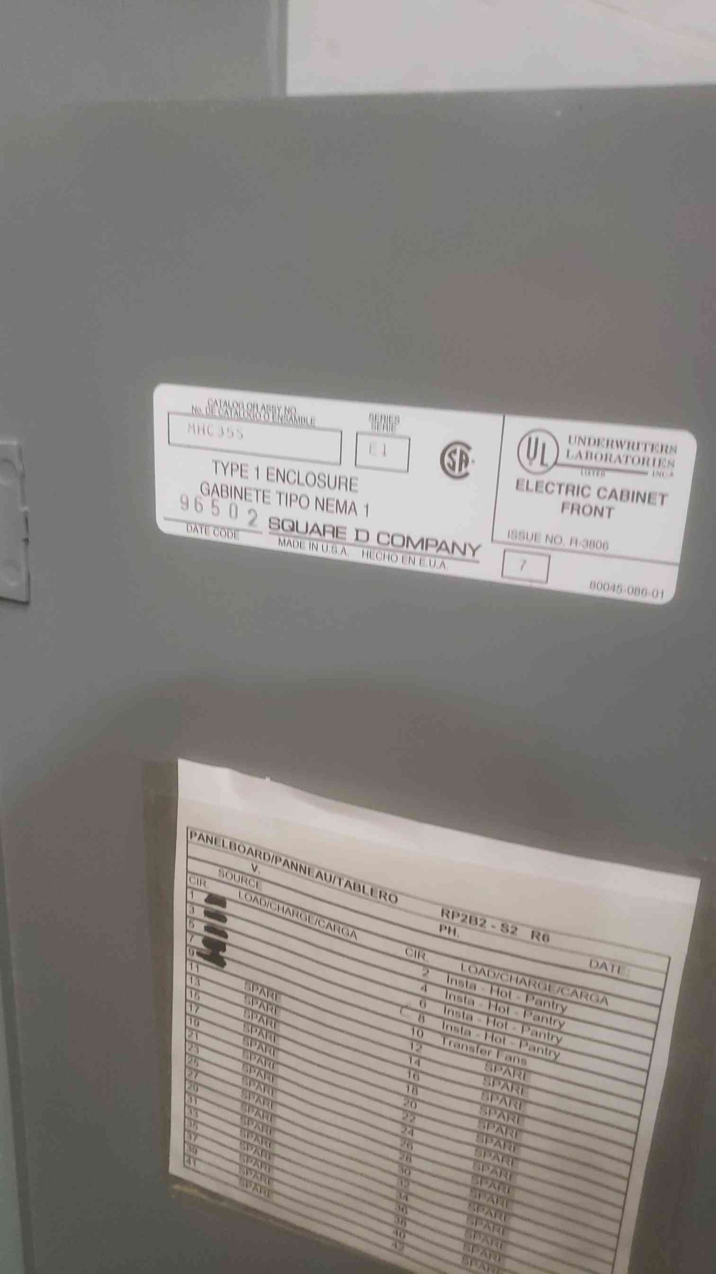 SQUARE D 120/240V 225A Panelboard CAT NO. NQOD44L225CU(SKU: 110588)