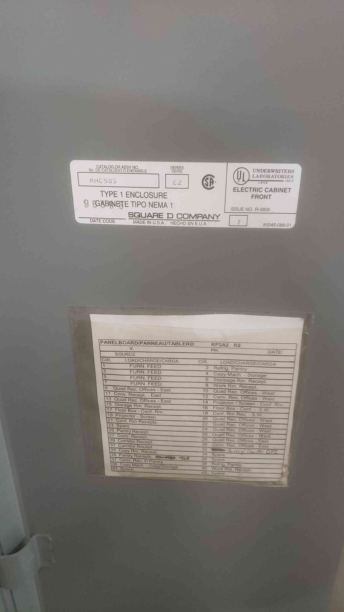 SQUARE D 225A 240VAC Panelboard CAT NO. NQODQ2 w/ Main (SKU: 110590)