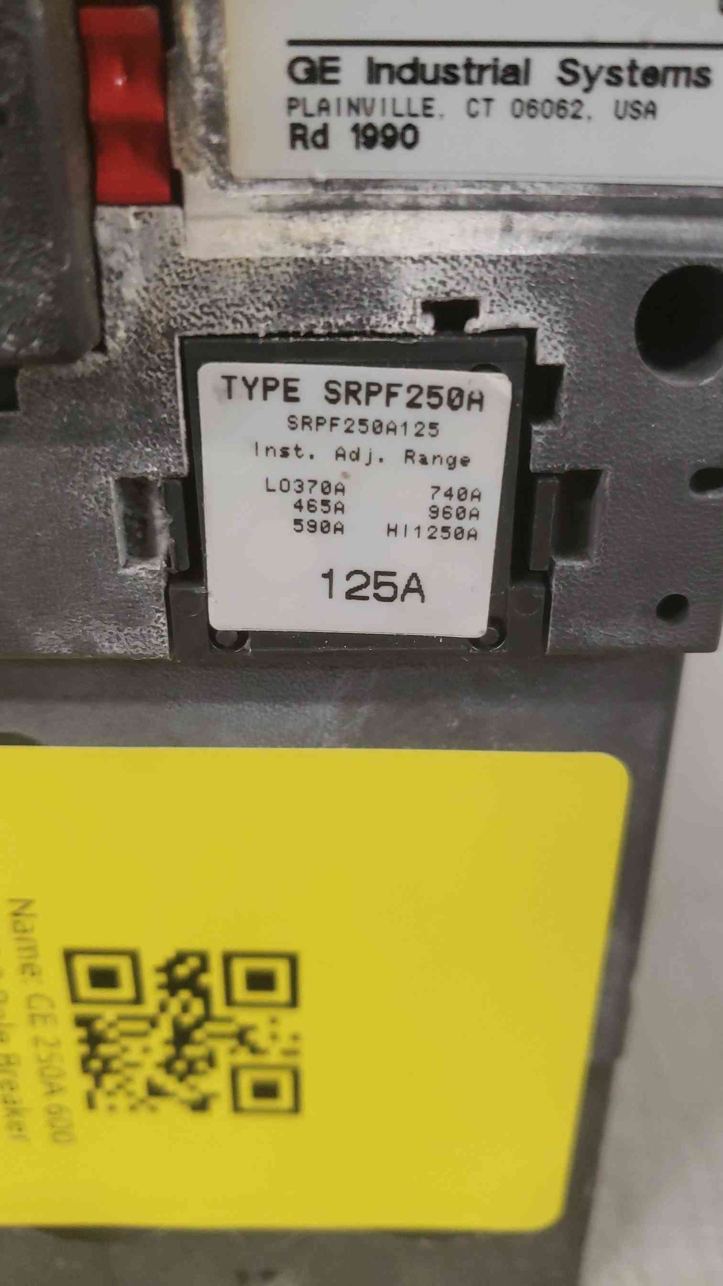 GE Spectra RMS 250A 600 VAC 3 Pole Breaker SFHA36AT0250 125A Trip