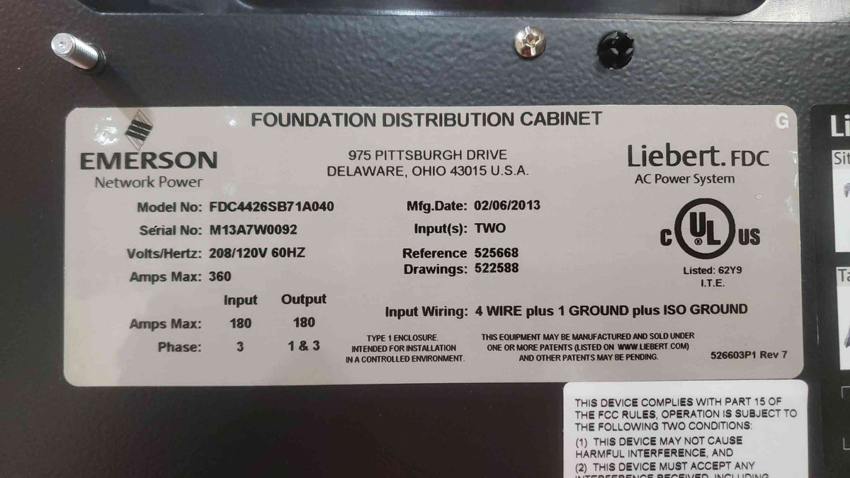 Vertiv 360V 208Y/120 Multi-Phase Distribution Cabinet FDC4426SB71A040 RPP