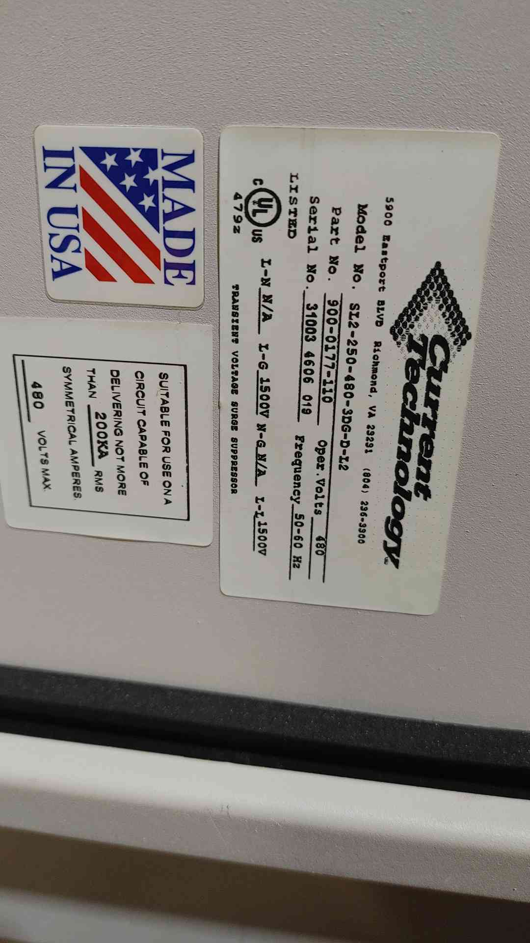 Current Technology-Secondary Surge Arrester SL2-250-480-3DG-D-L2 480V 3PH (SKU: 111958)