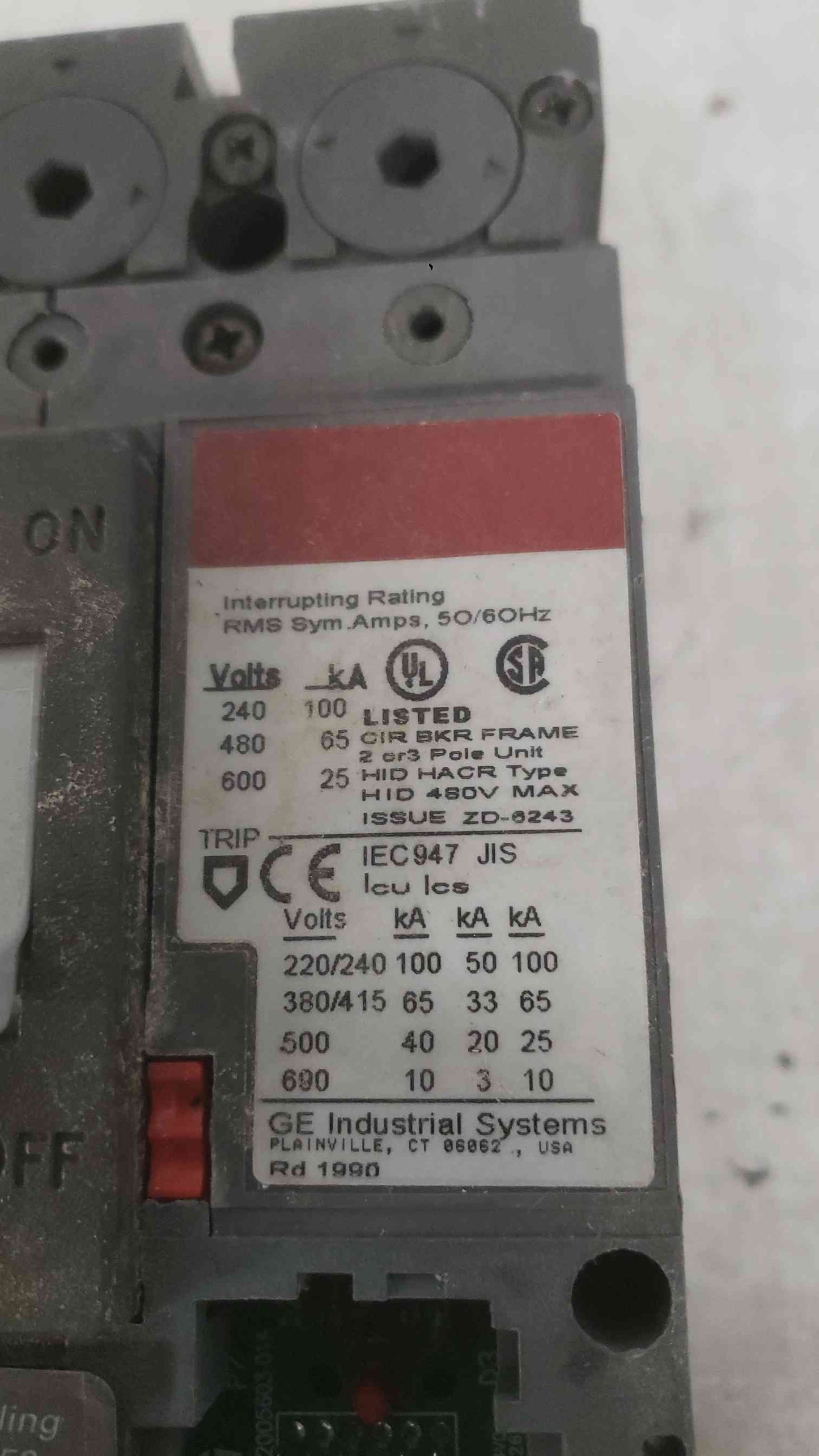 GE 60A 600VAC 3 Pole Breaker SELA36AT0060 No Trip Unit (SKU: 112282)