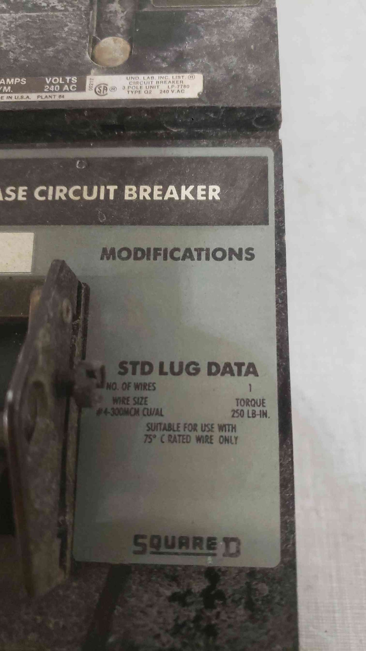 Square D 150A 240VAC 3 Pole Breaker Q232150 (SKU: 112285)