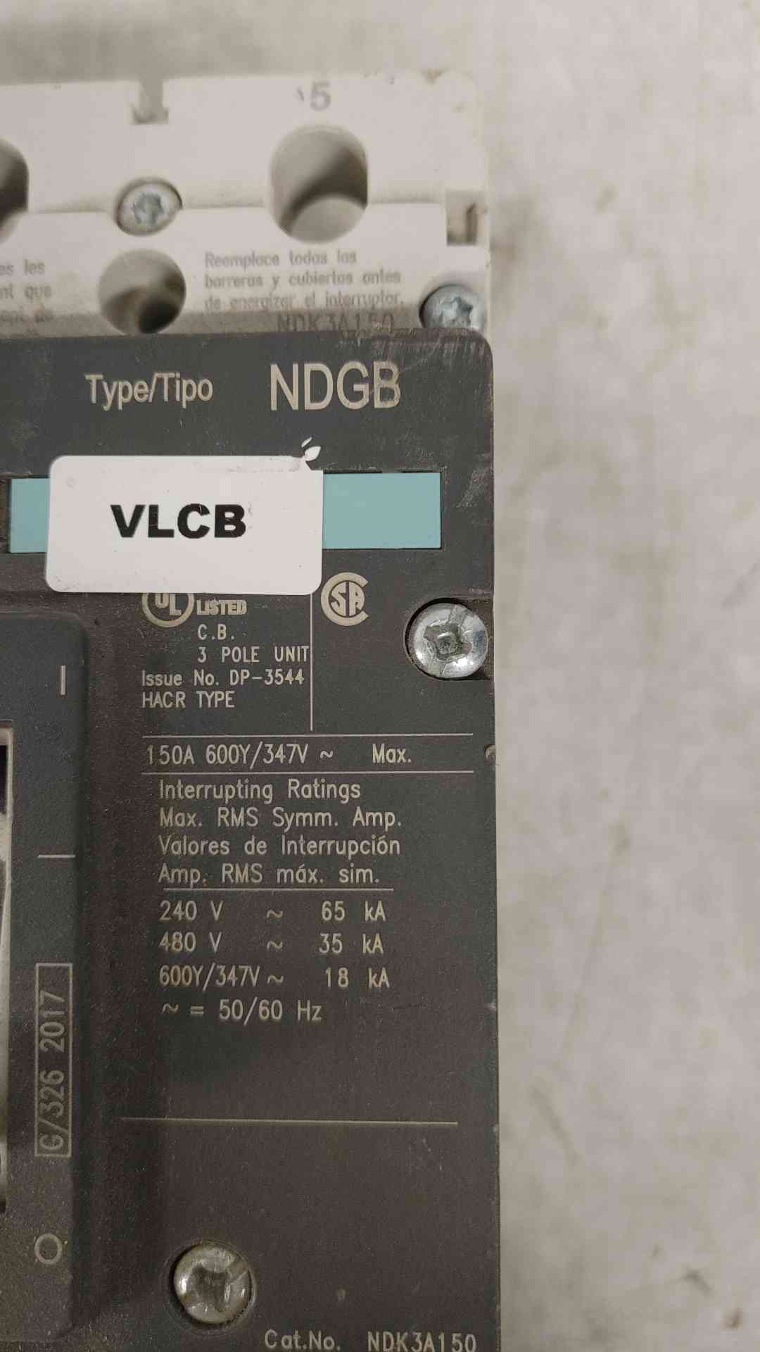 Siemens NDGB 150A 3 Pole Breaker NDK3A150 (SKU: 112319)