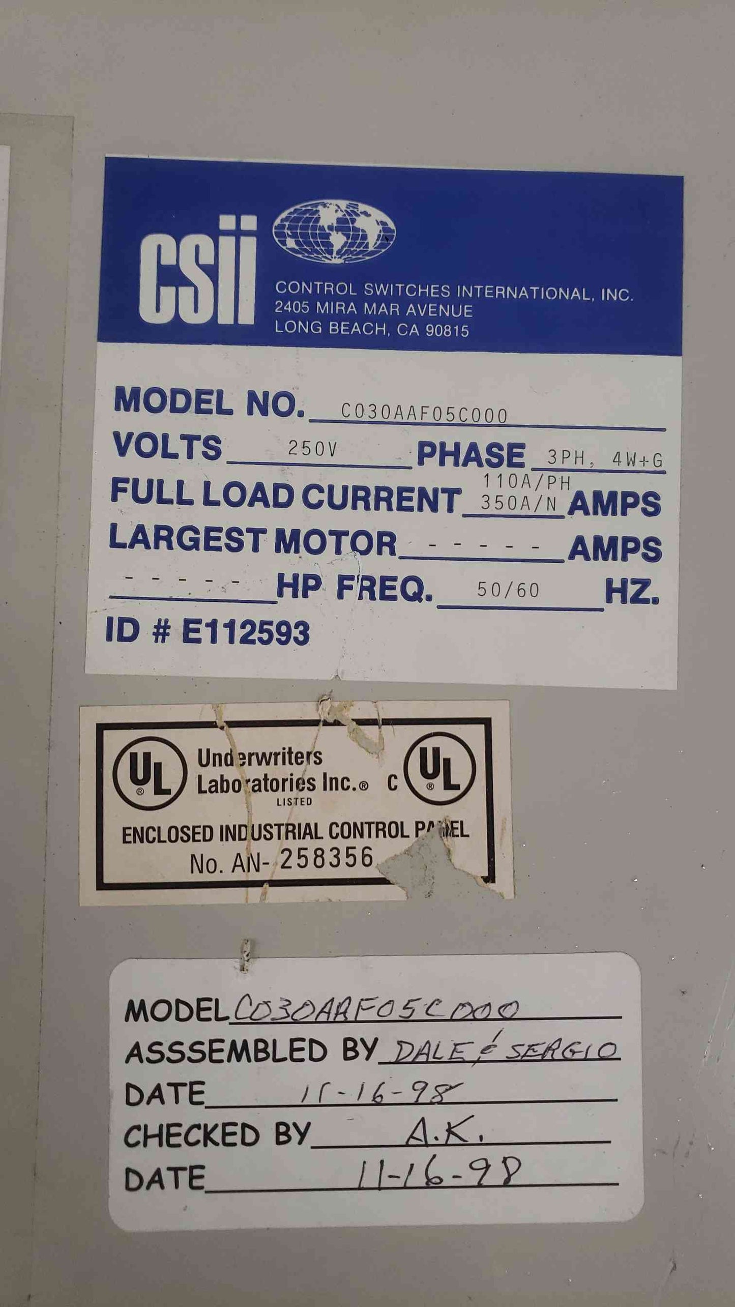 CSII 250V 3PH 4W+G Maintenance Bypass Cabinet C030AAF05C000 MBP (SKU: 112339)