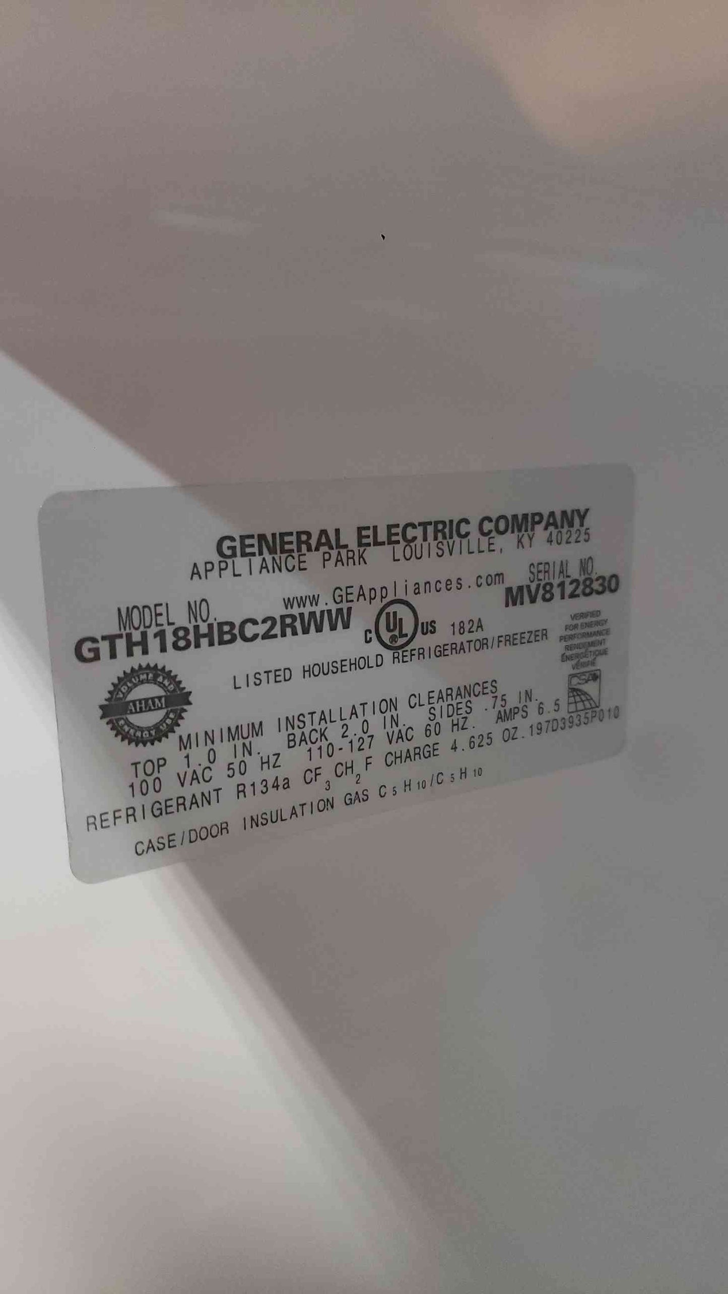 GE 110-127VAC 6.5A Household Refrigerator GTH18HBC2RWW (SKU: 112459)