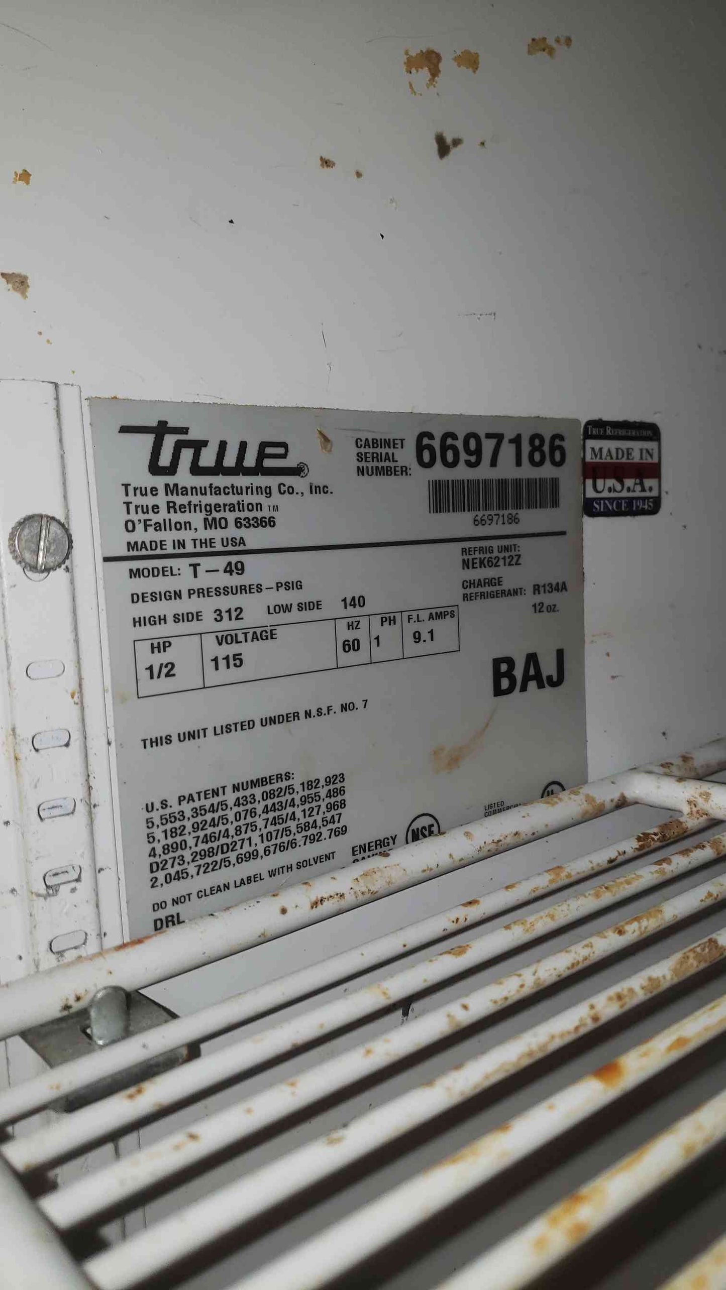 True Stainless Steel Double Door 115VAC 1PH Refrigerator T-49 (SKU: 112450)