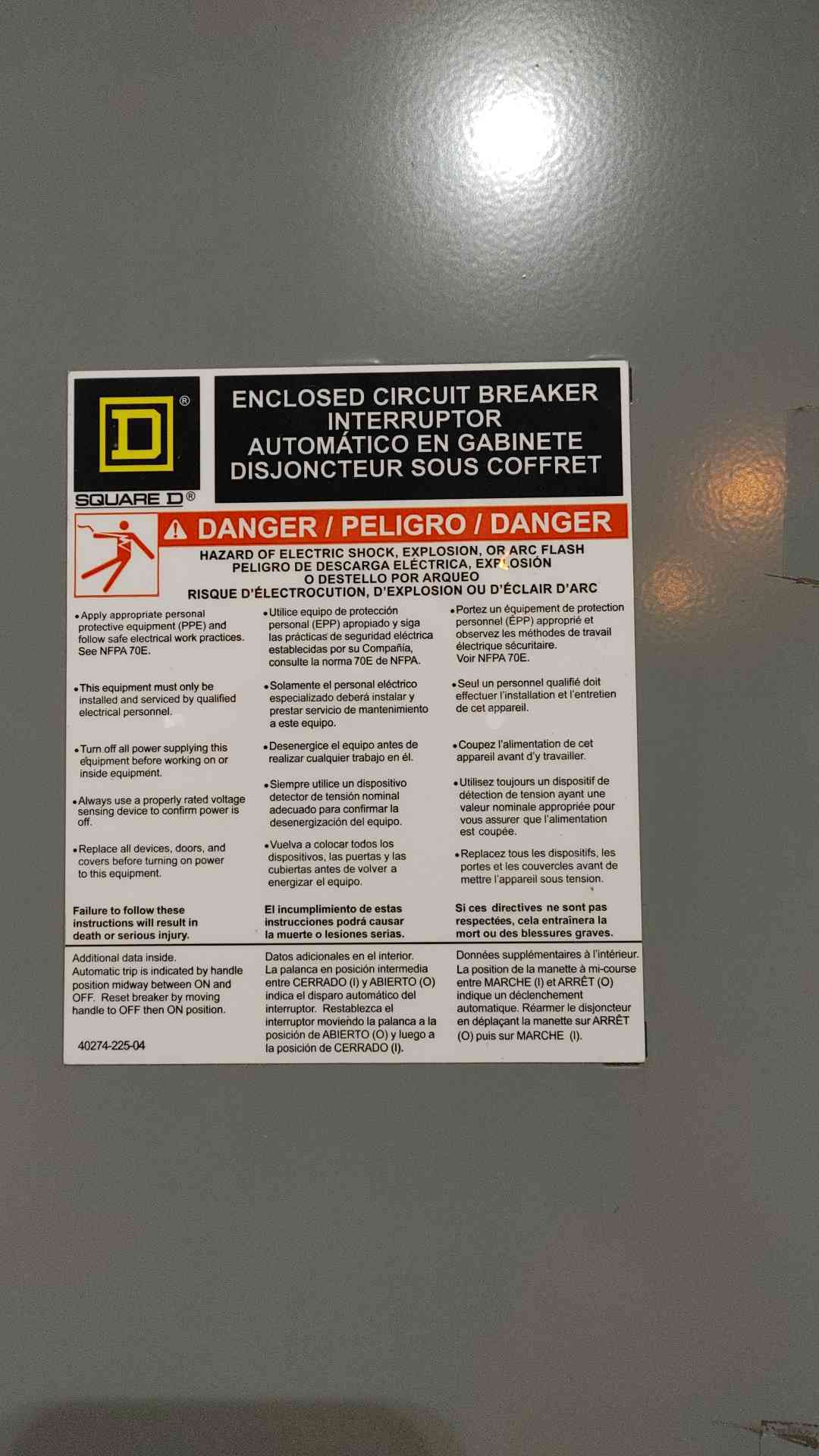Square D 225A Enclosed Circuit Breaker Interruptor JD250 (SKU: 112464)