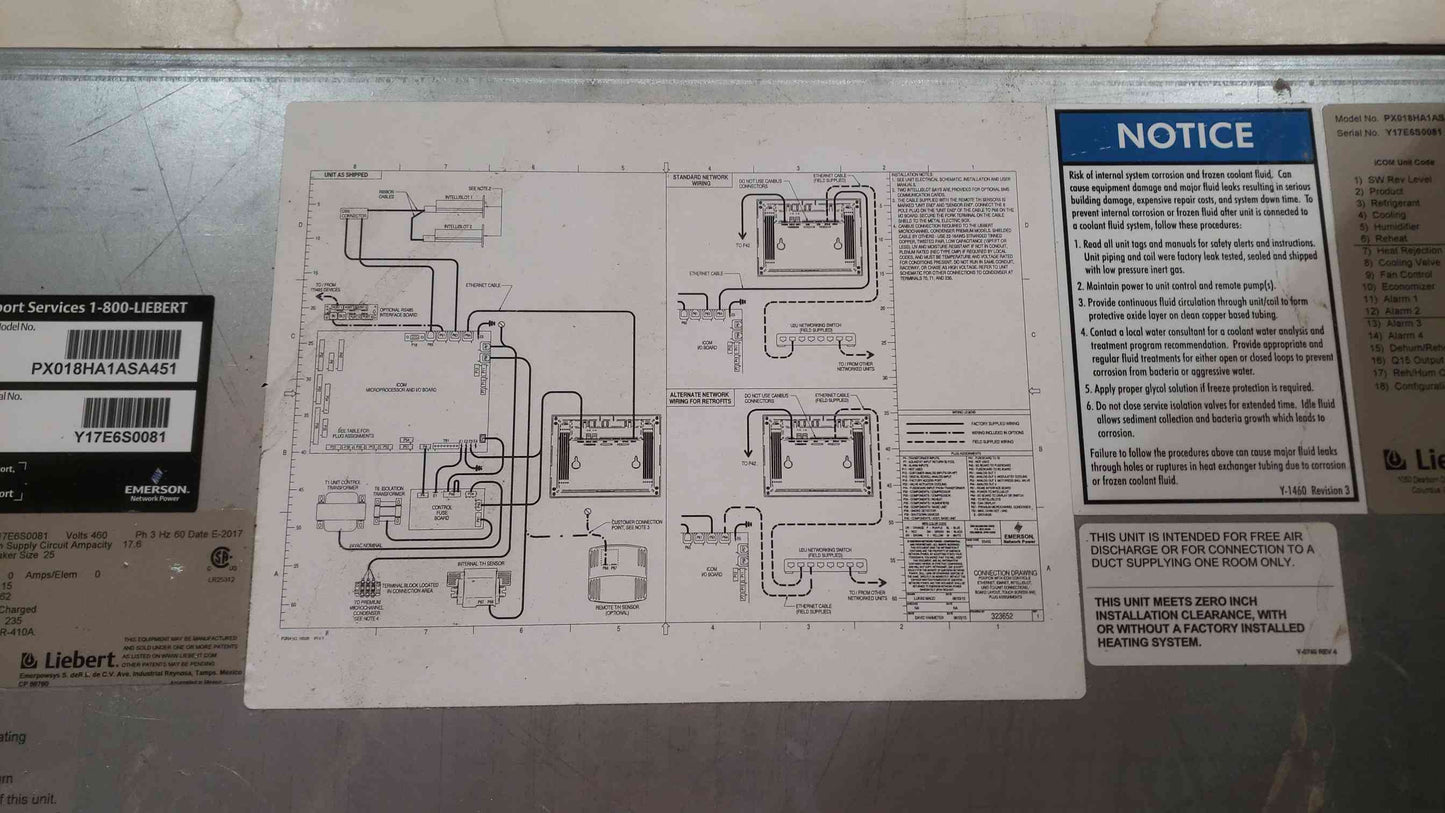 Liebert Vertiv 5 Ton Challenger 460V 3PH Crac Unit PX018HA1ASA451 (SKU: 112486)