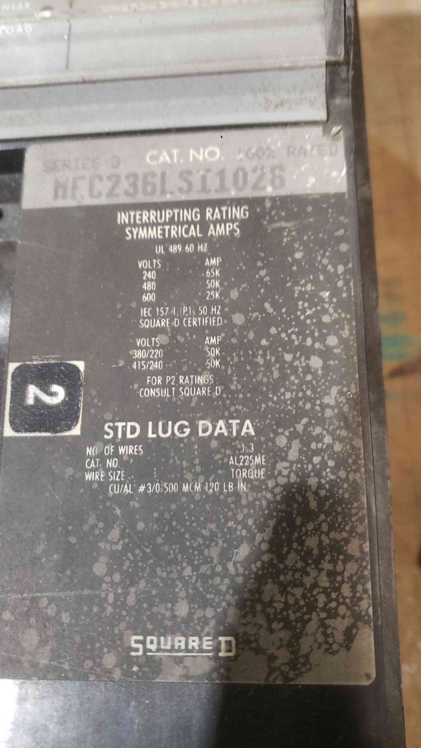 Square D 225A 600V 3 Pole Solid State Trip Circuit Breaker MEC236LSI1026 (SKU: 112547)