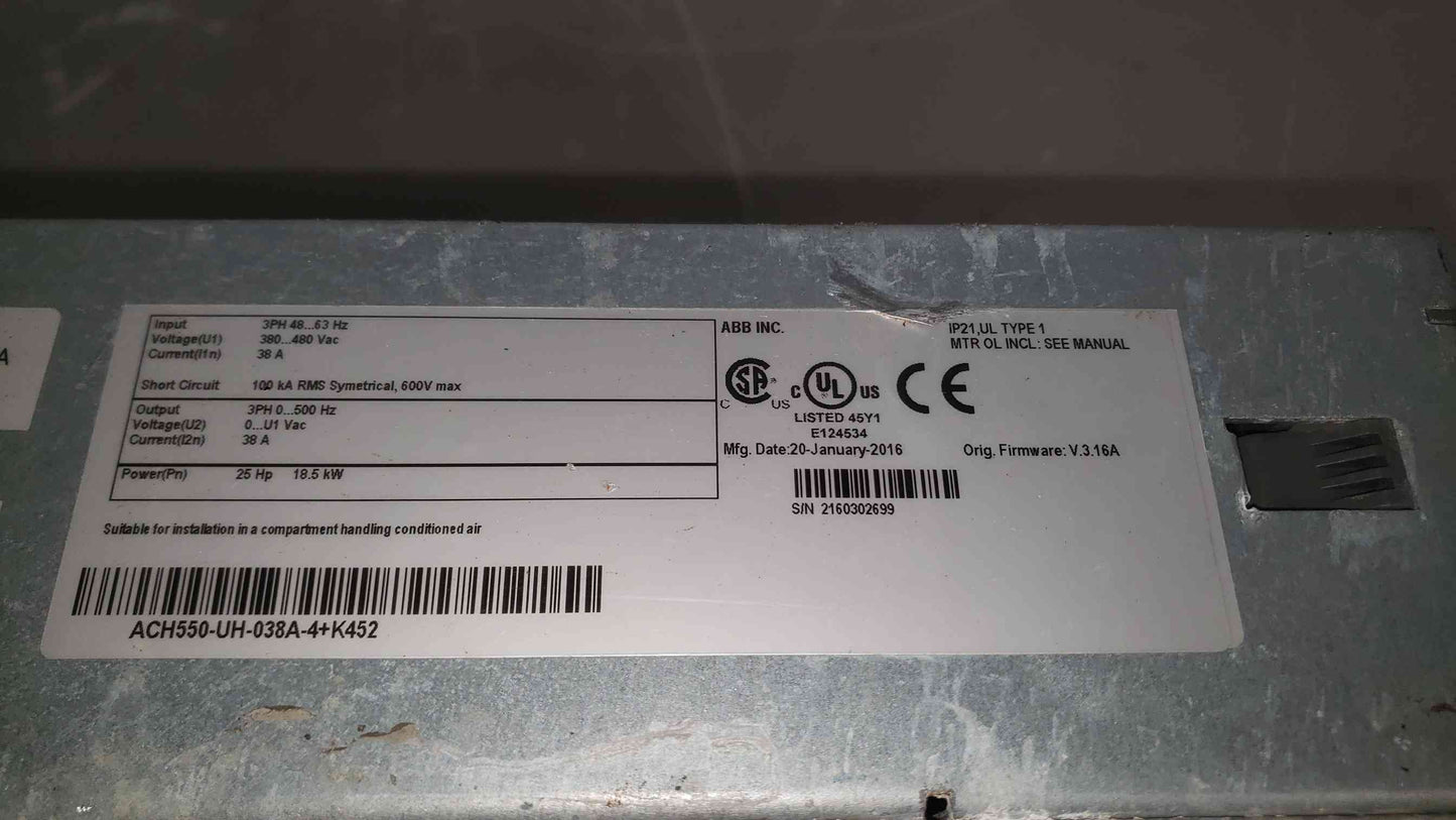 ABB 25HP 3PH HVAC Driver ACH550-UH-038A-4+K452 (SKU: 112610)