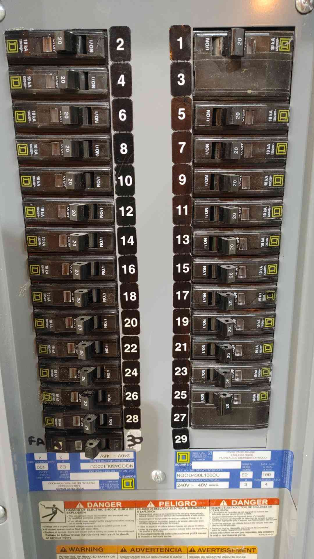 Square D NQOD 100A 240V~48V 3PH 4W Panelboard NQOD430L100CU(SKU: 112649)