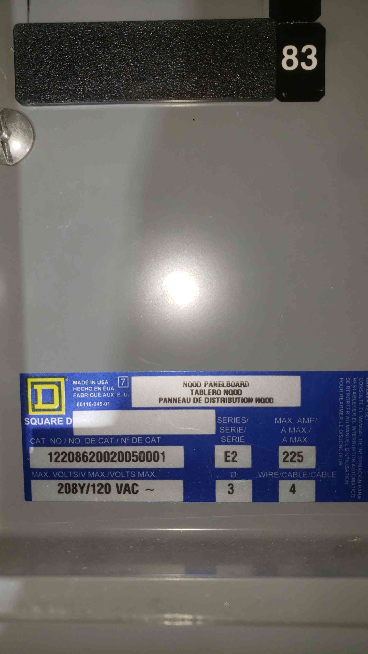 Square D 225A 208Y/120 AC 3PH 4W Panelboard (SKU: 112706)