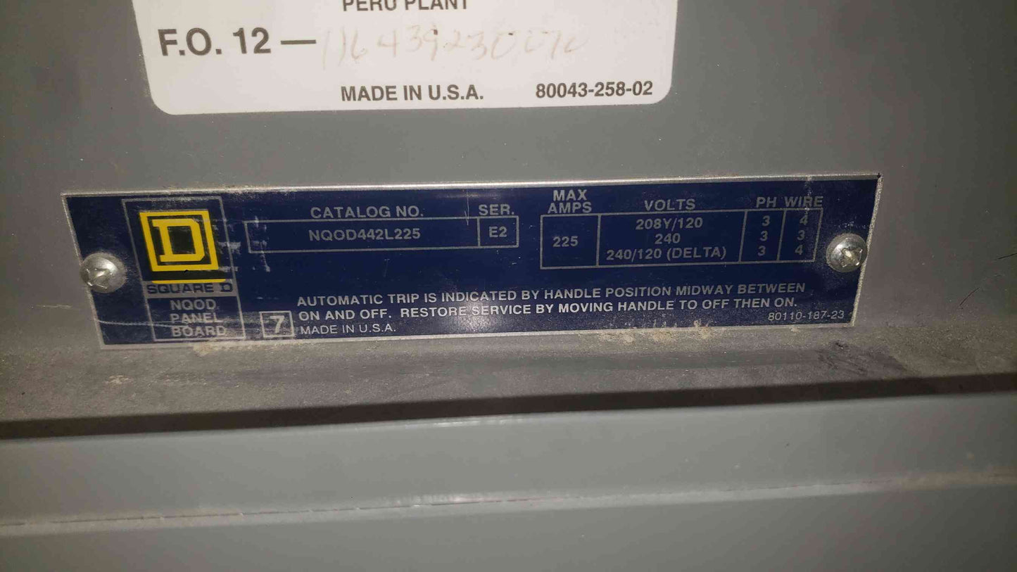 Square D 225A 208Y/120 3PH 4W Panelboard (SKU: 112701)