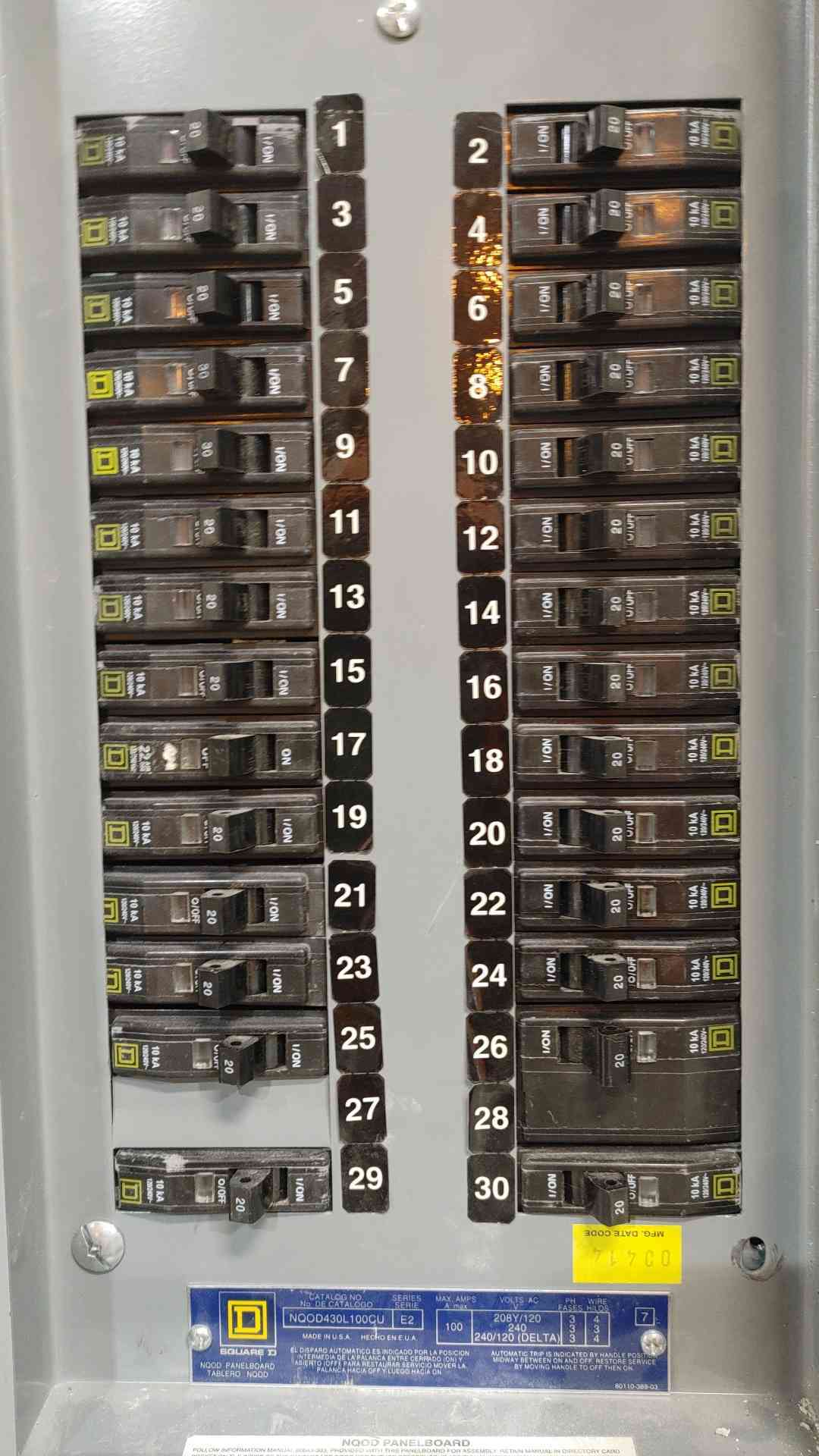Square D 100A 240/120V 3PH 4W Panelboard NQOD430L100CU(SKU: 112731)