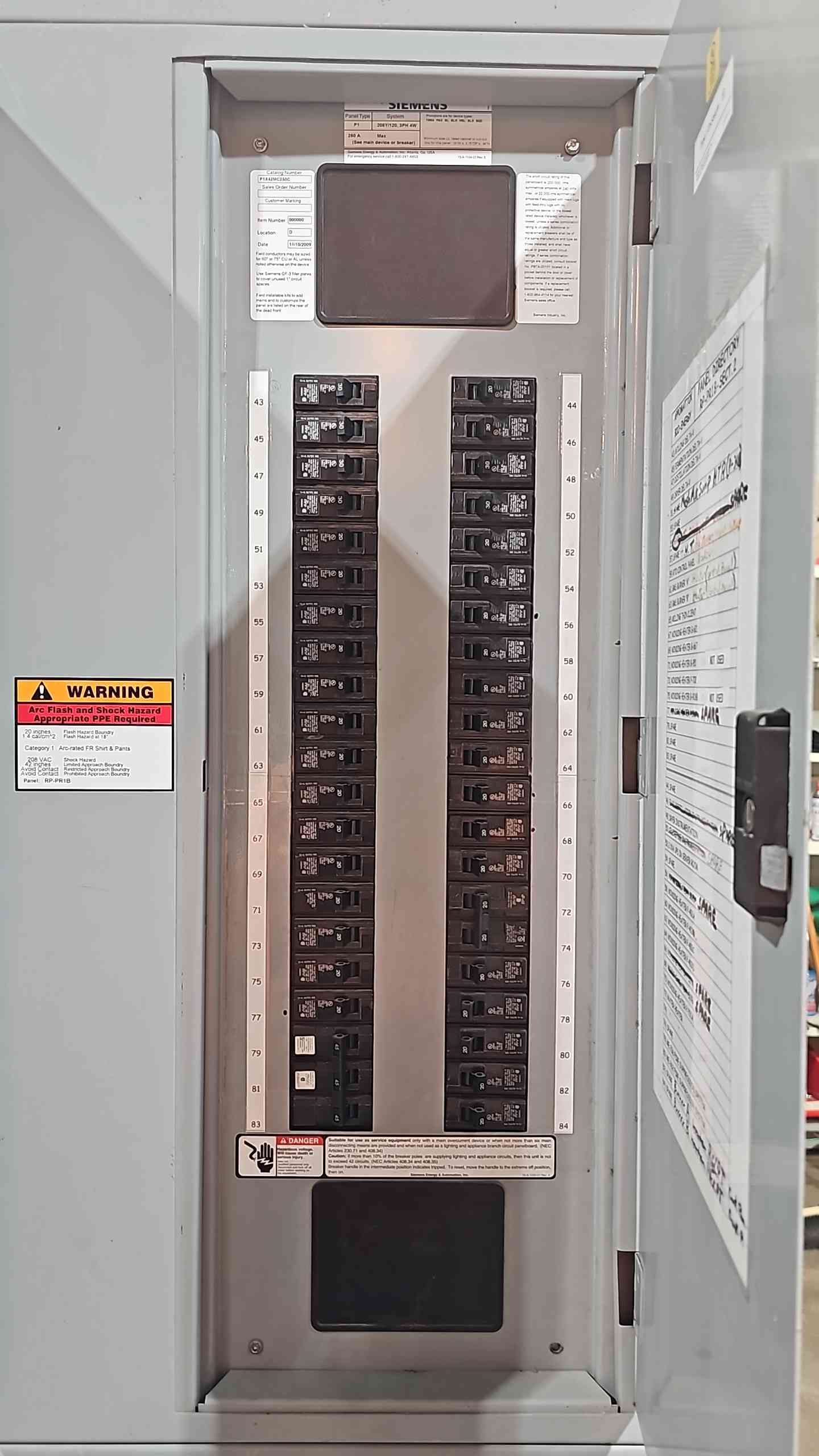 75KVA Hammond Transformer 480v x 208/120v Switchboard w/ 2 Integrated Siemens 250A 120/208v Panelboards (112754).