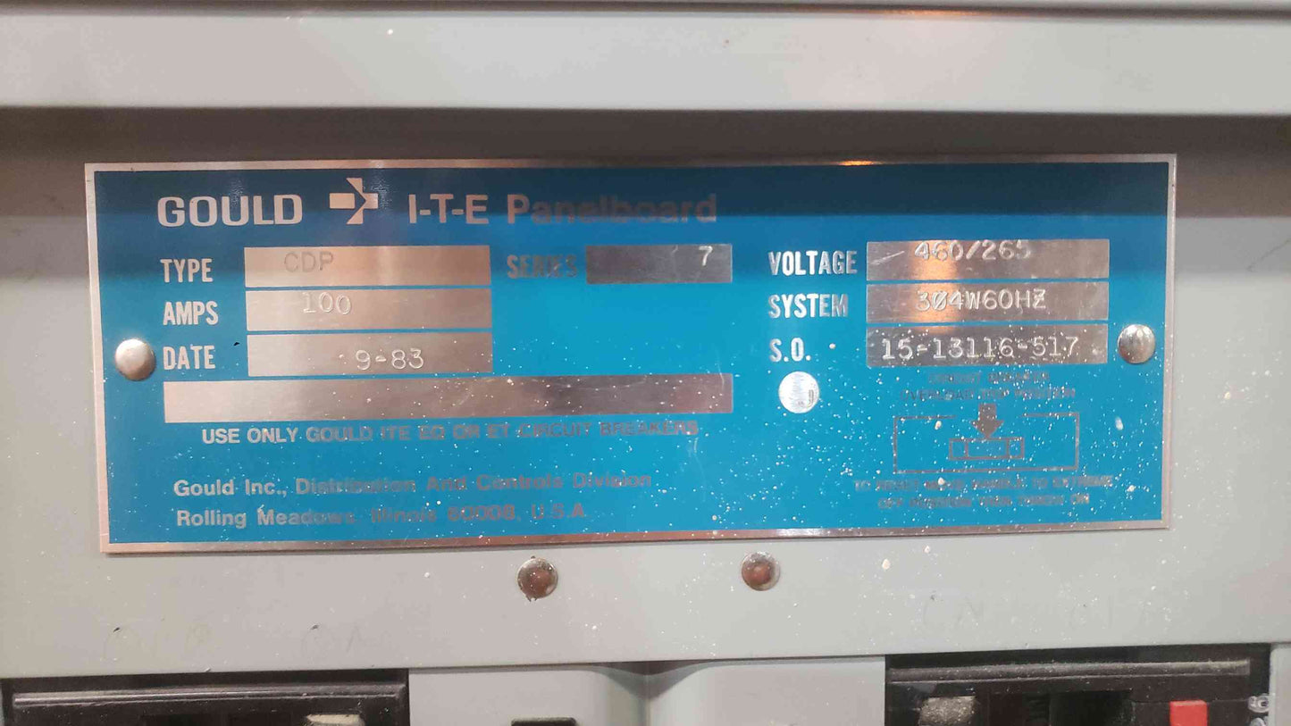 Gould I-T-E CDP 7 Panelboard 100 Amp 460/265V 3PH 4W Electrical Panel w/ Breakers (SKU: 112777)