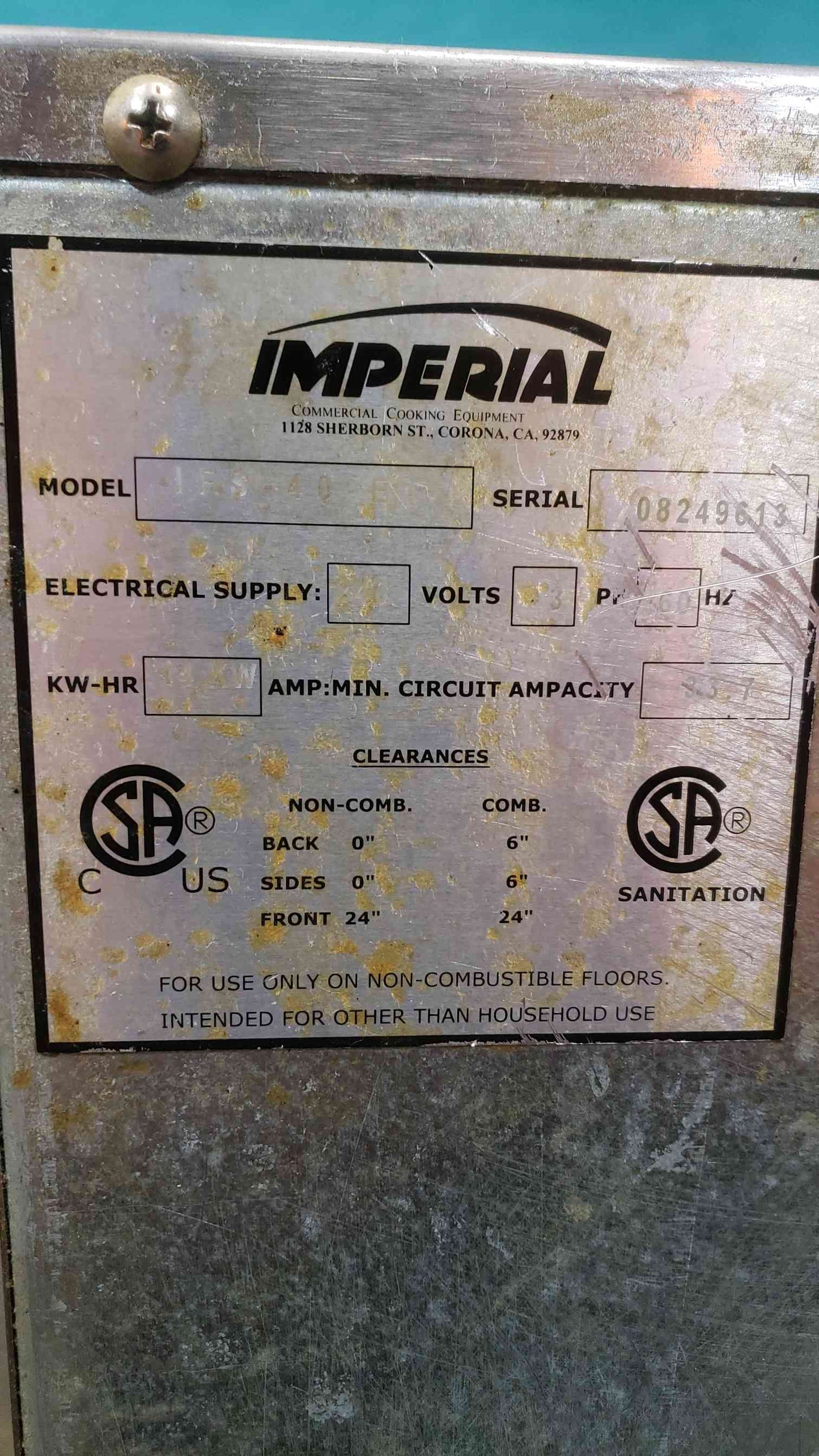 Imperial Deep Fryer IFS-40-E Commercial Electric 40lb Capacity 14kW Stainless Steel Single Pot (SKU: 113019)