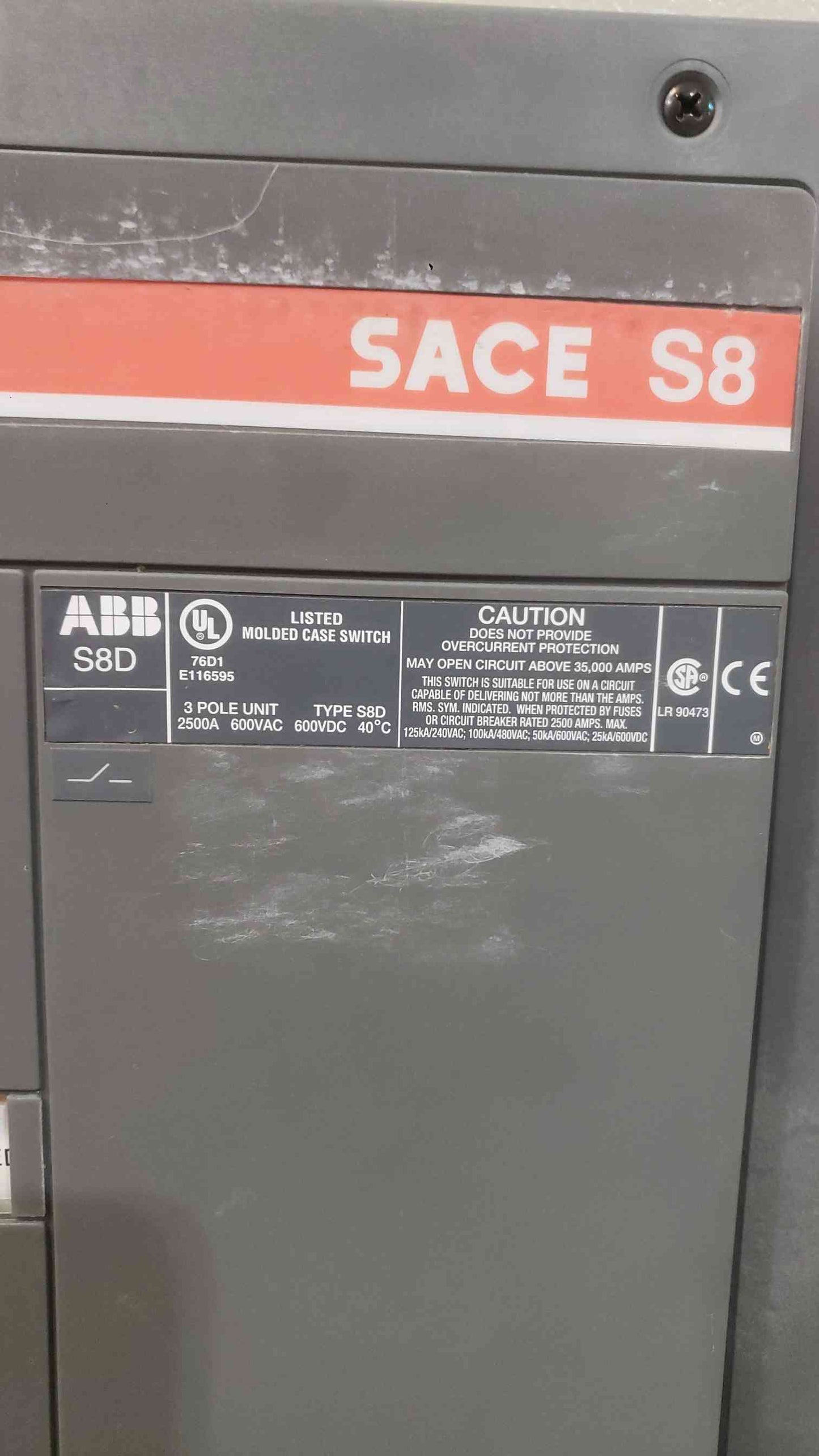 ABB SACE S8 2500A 600V DC Battery Disconnect Switch - 3 Pole - Enclosed NEMA 1 (SKU: 113064)