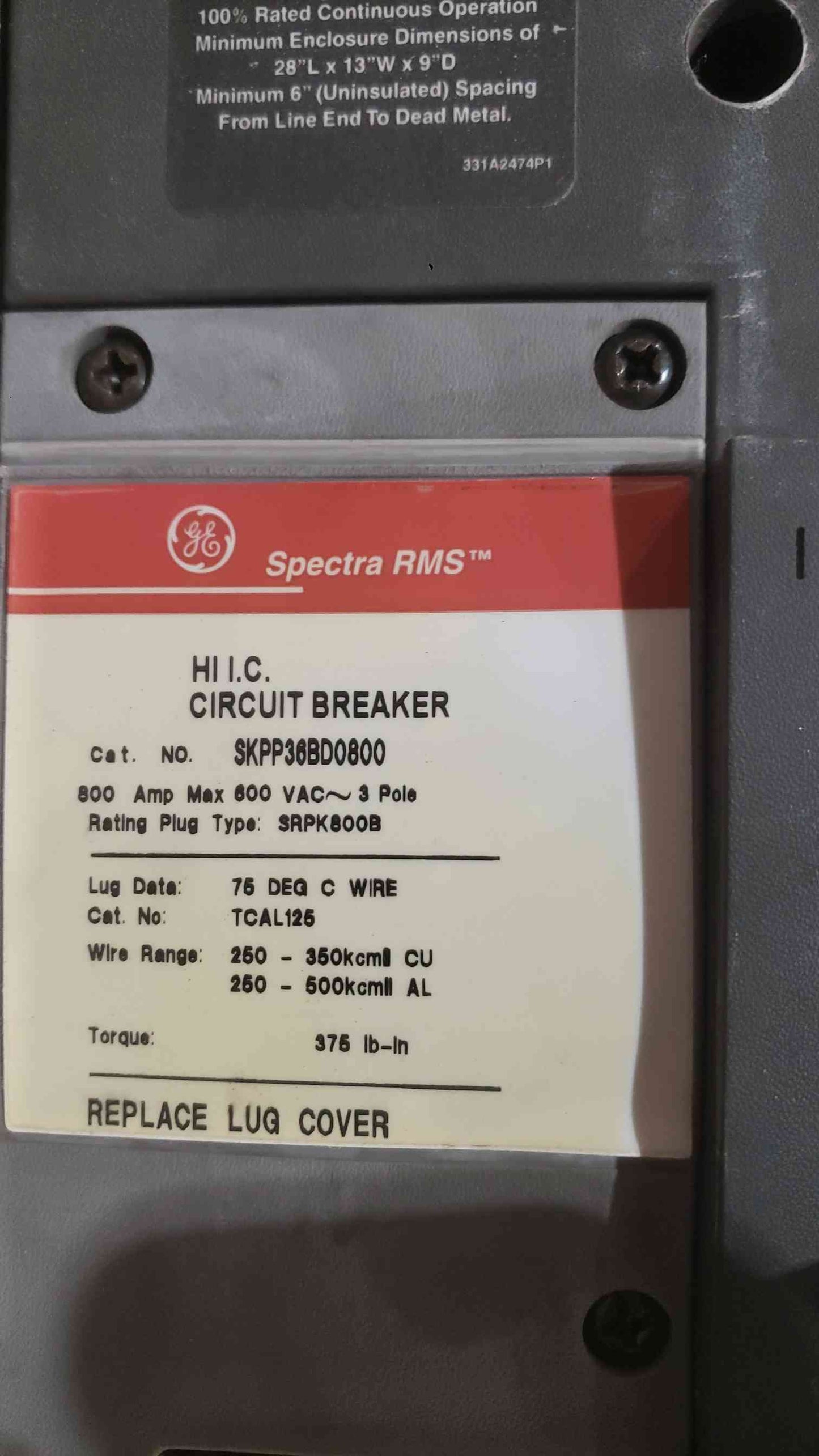 GE Spectra Series 4000A Switchboard Section | 480Y/277V 3PH 4W | (6) 800A & (1) 400A 3-Pole Breakers(SKU: 113125)