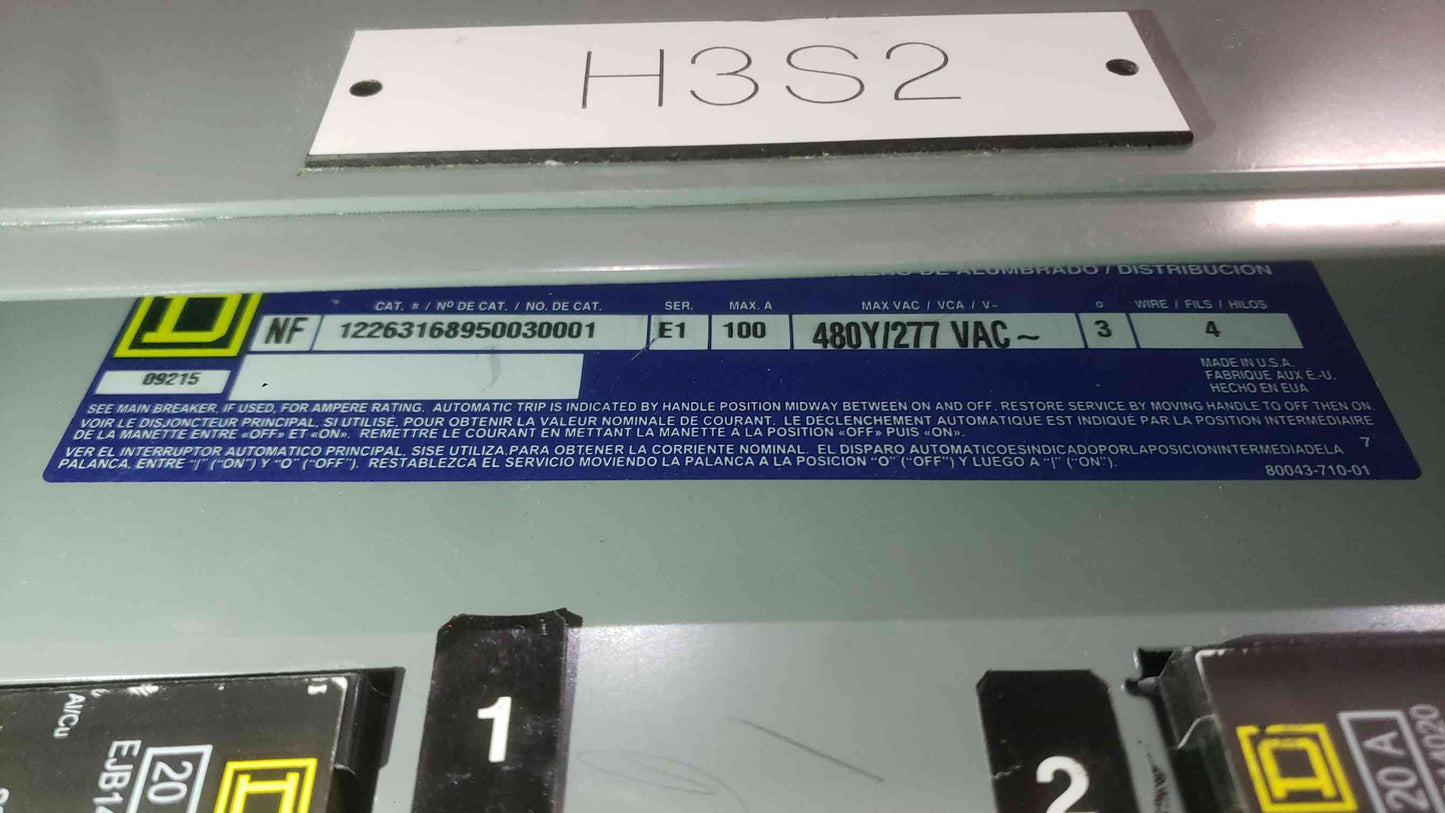 Square D NF Panelboard 100A 480Y/277V 3-Phase 42-Circuit w/ 39x EDB14020 & 1x EDB34100 (SKU: 113107)