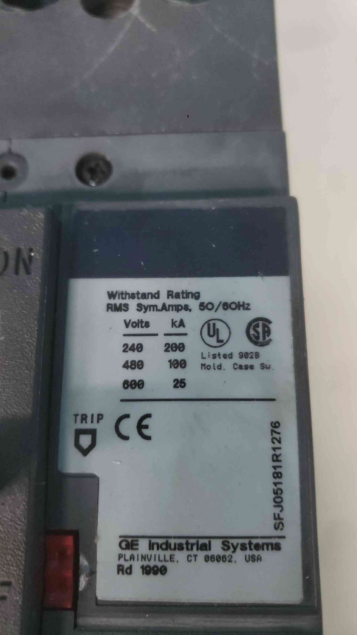 GE Spectra RMS SFDA36AN0250 Molded Case Switch 250A 3P 600V with SFDA250 Rating Plug (SKU: 113117)