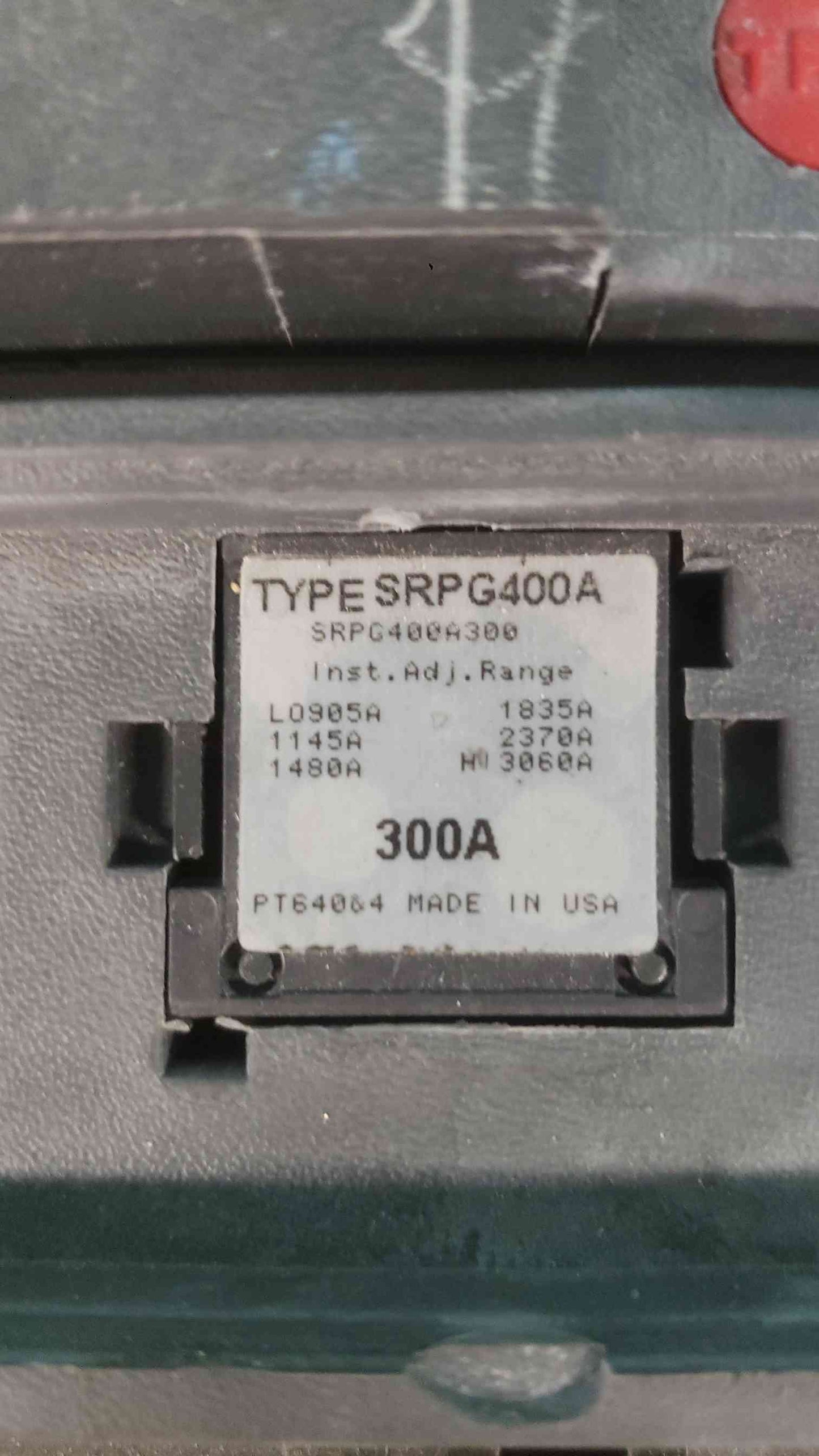 GE SGHA36AT0400 Spectra RMS Hi-Break Circuit Breaker 3-Pole 400A Frame w/ 300A Plug SRPG400A300