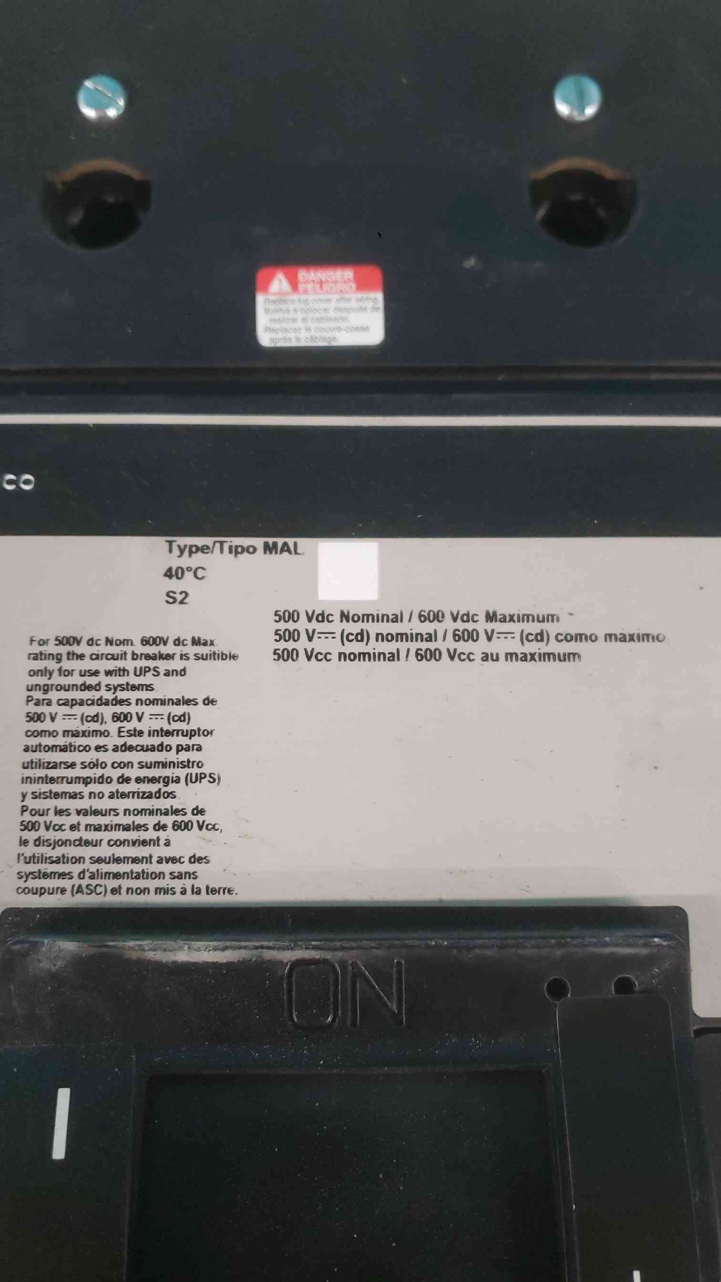 Square D MHL3645025DC1679 450A 600V DC Circuit Breaker w/ 48V UVR & Aux Switch (SKU: 113319)