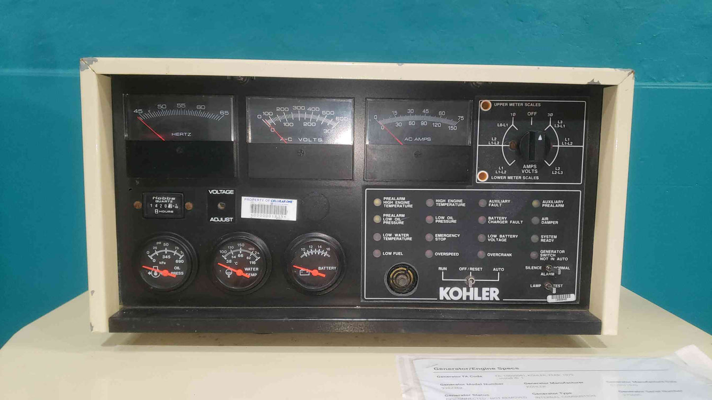 AS-IS 33KW Kohler 33RZ262 120/240 Multi-Phase 99A LP/NG 1420.7 (SKU: 113349)