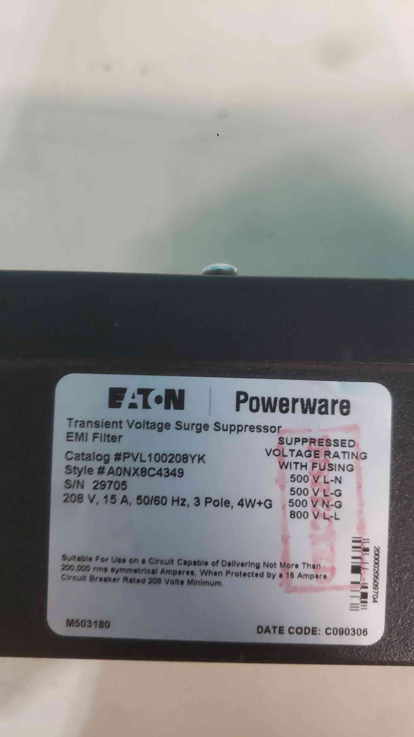Eaton Powerware PVL100208YK 3 Phase 208V 100 kA Surge Protective Device TVSS SPD (SKU: 113395)