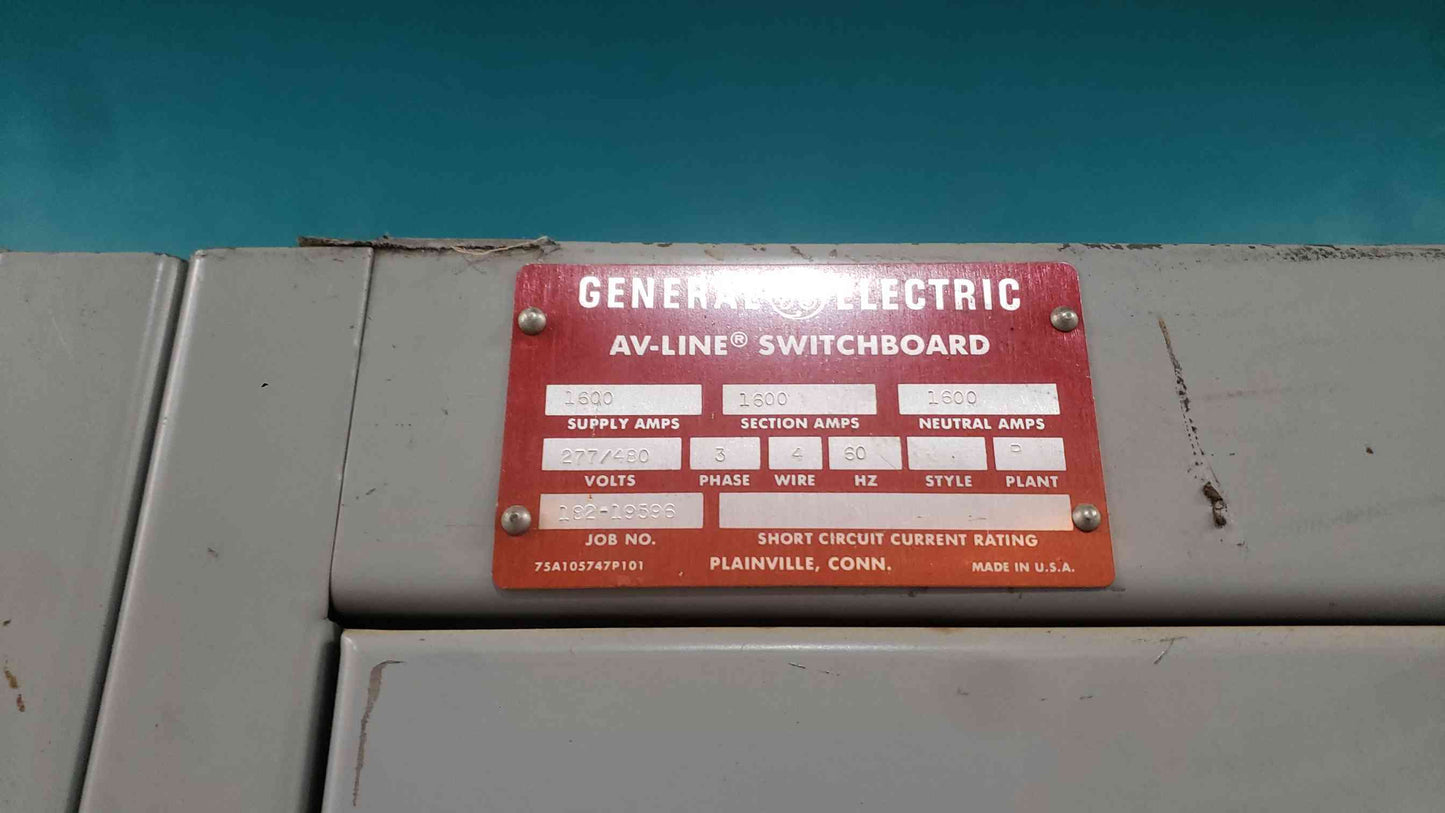 GE AV-Line Switchboard 1600A 480V 3PH 4W 10 Breaker Dist Main Power Break (SKU: 113494)