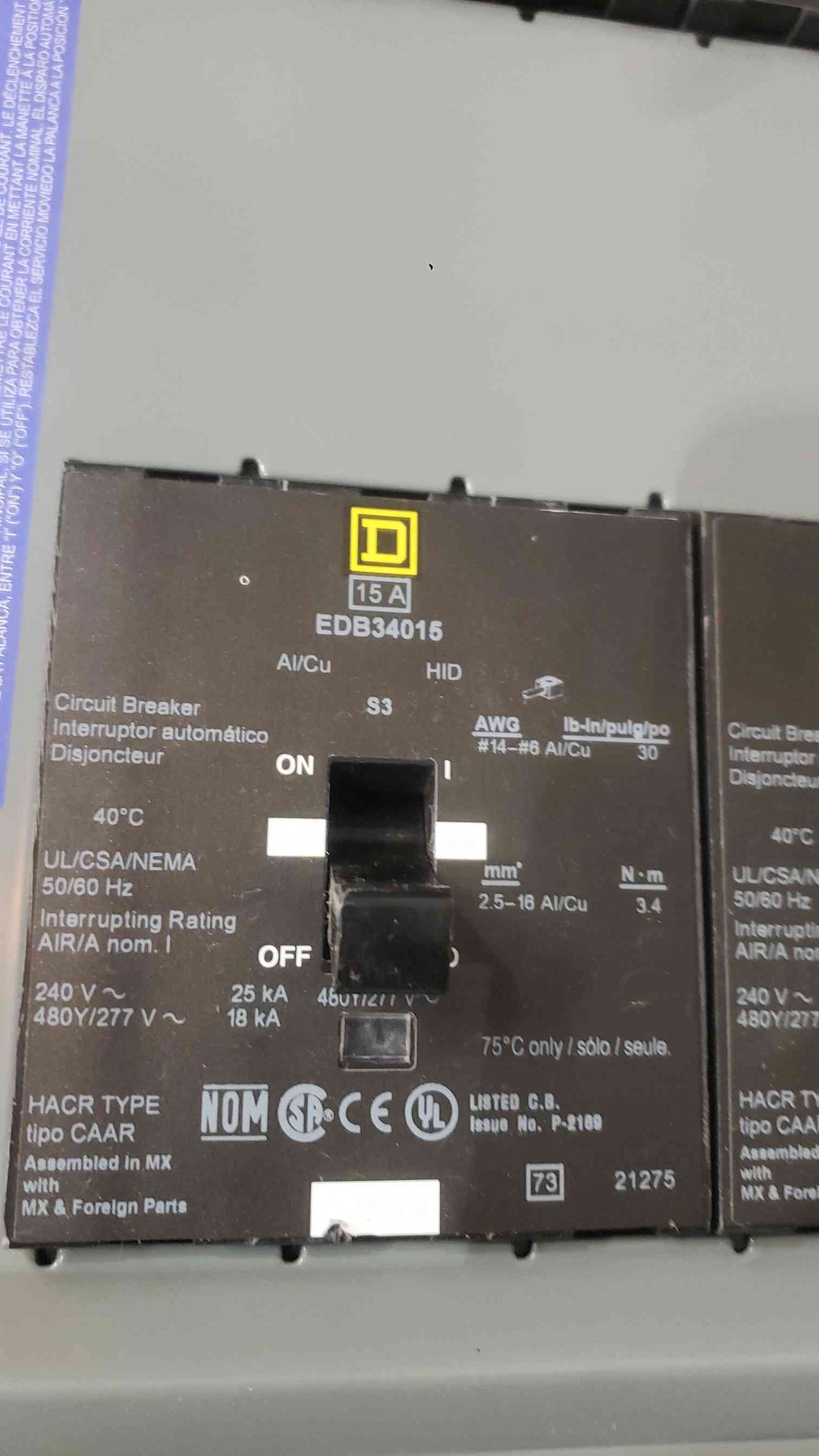 Square D NF 200A 480Y/277V 3 Phase Panelboard 200A Main EDB 90A 50A 30A 3-Pole Breaker