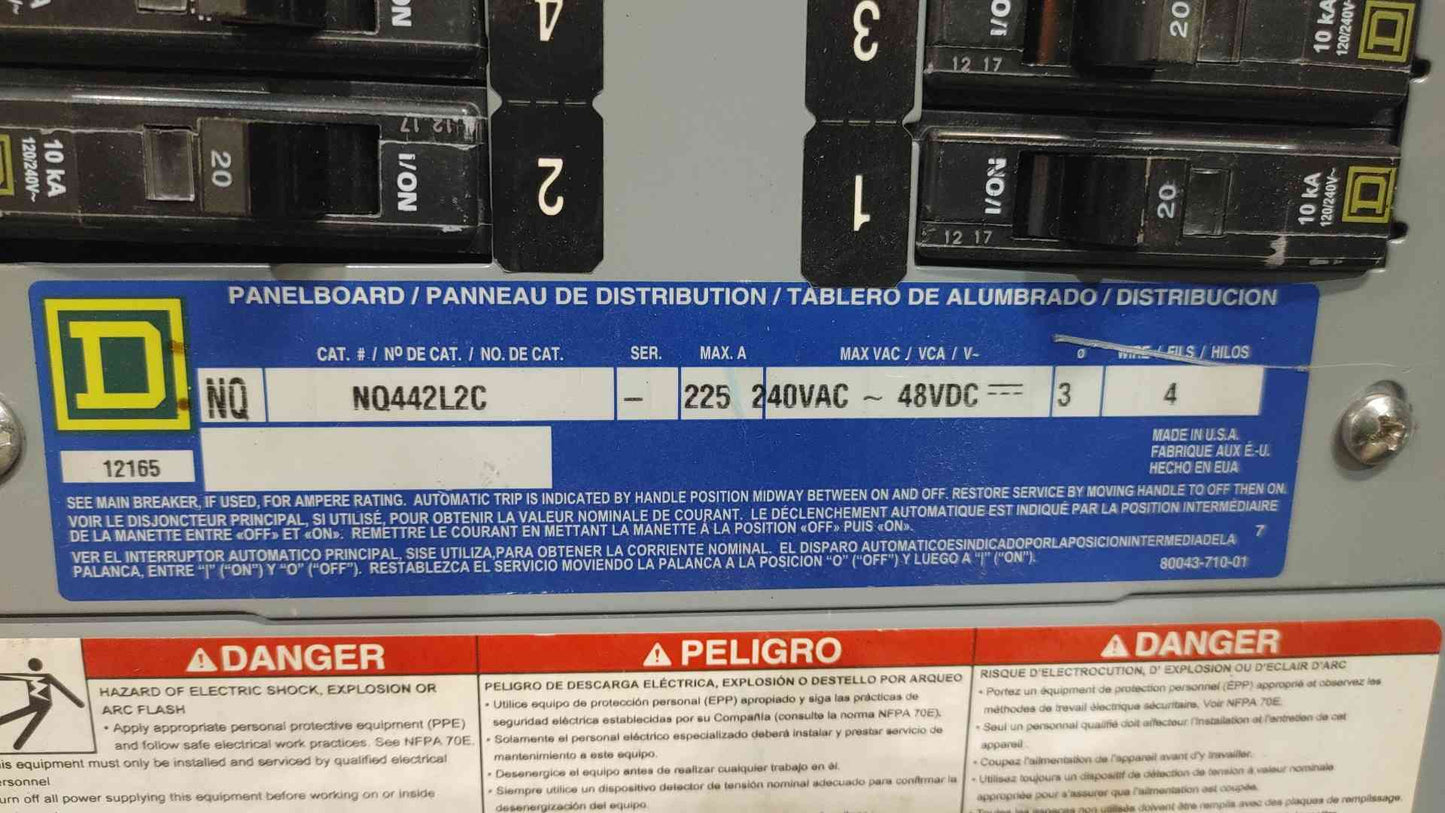 Square D QO 3 Phase Panelboard 200A Main Breaker 35x 20A 1-Pole Breakers QOC40U