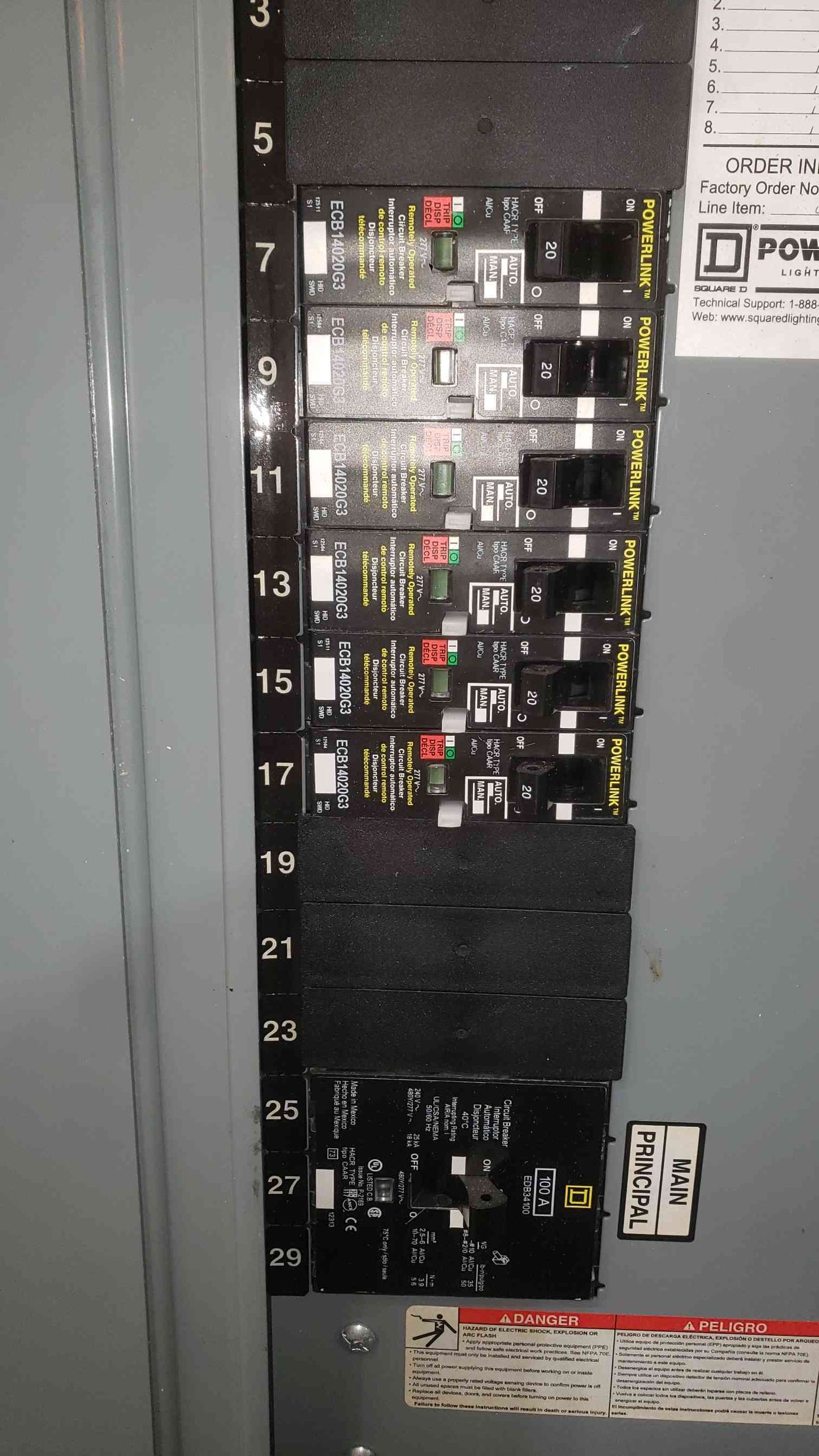 Square D Powerlink G3 NF Panelboard 125A 480Y/277V 12x ECB14020G3 100A EDB34100