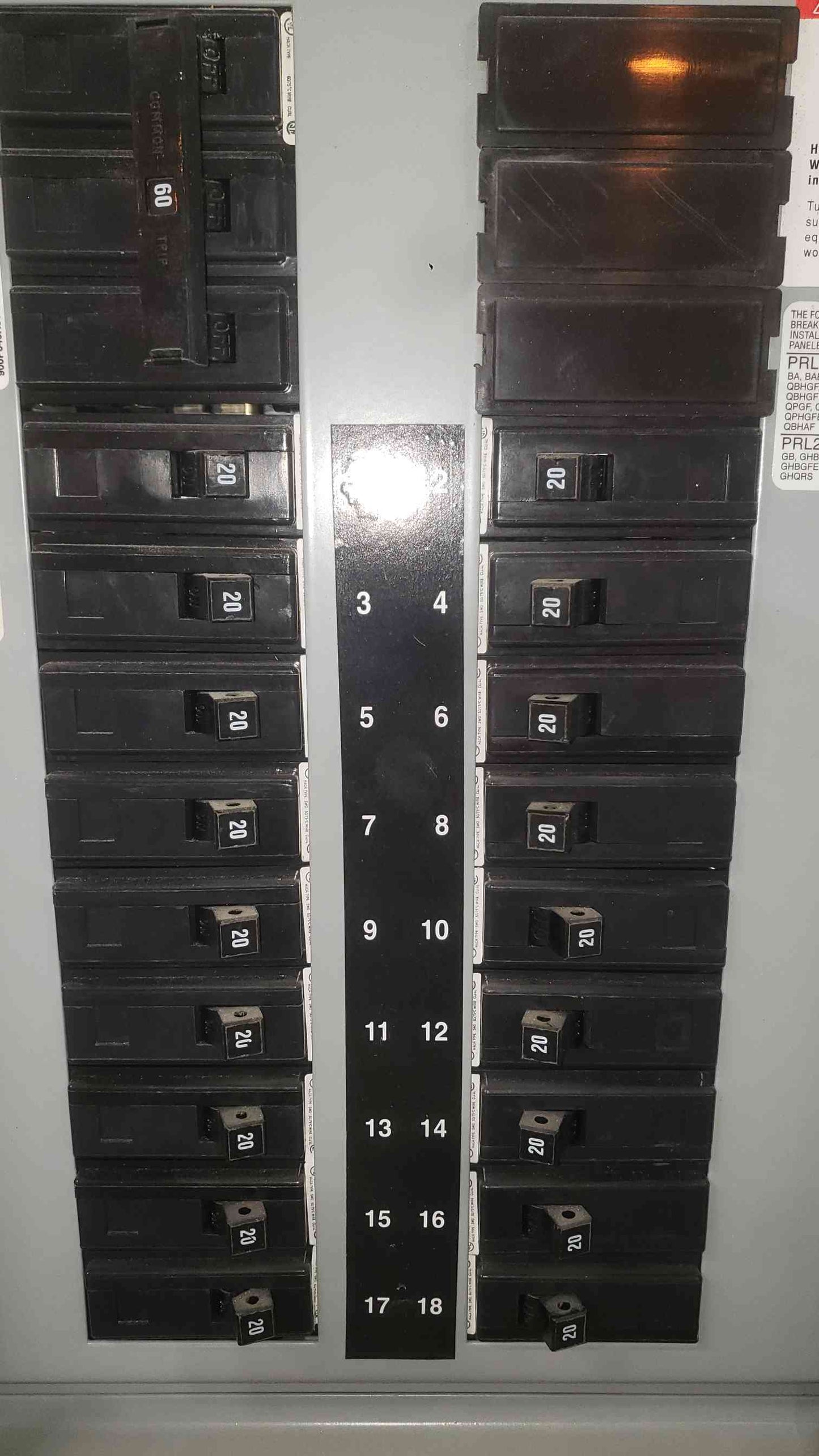 Eaton Cutler Hammer PRL1a 3 Phase Panelboard 60A 3 Pole Breaker 42x 20A YS2048