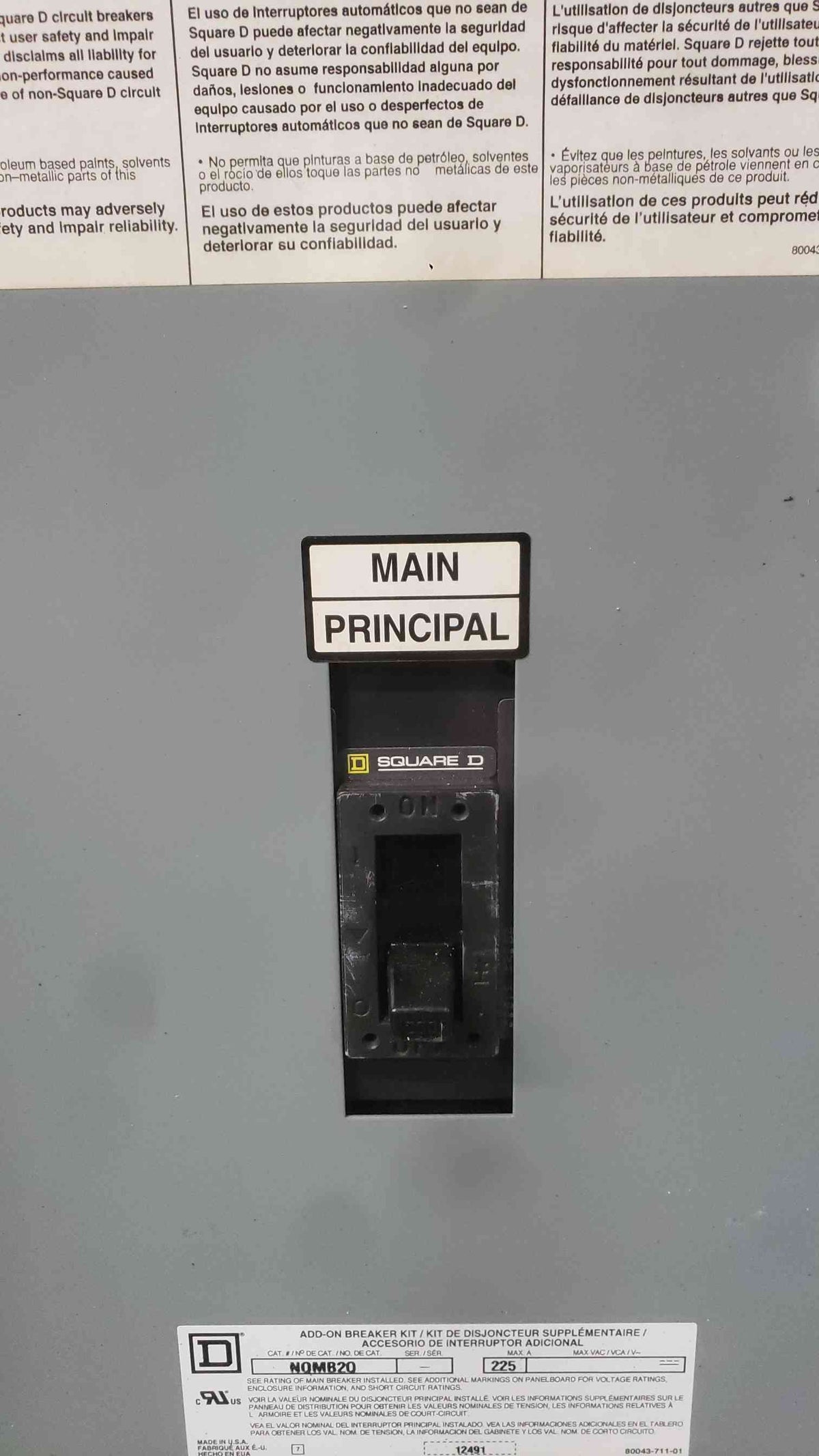 Square D NQ 3 Phase Panelboard 225A Max 200A Main 2x 100A 60A 3-Pole QOB NQ430L2C
