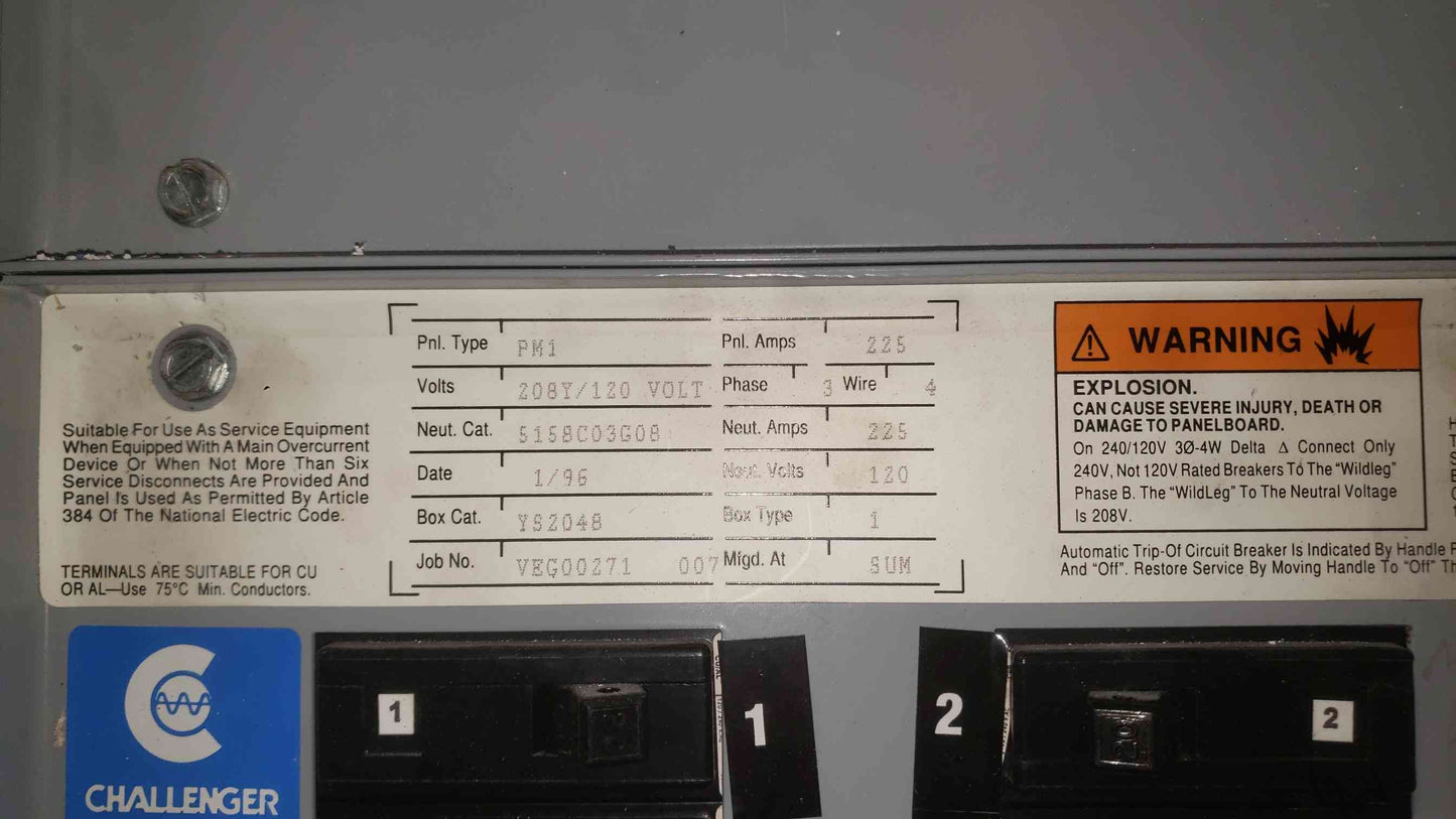 Challenger 225A 208Y/120 3PH 4W Panelboard (SKU: 113822)