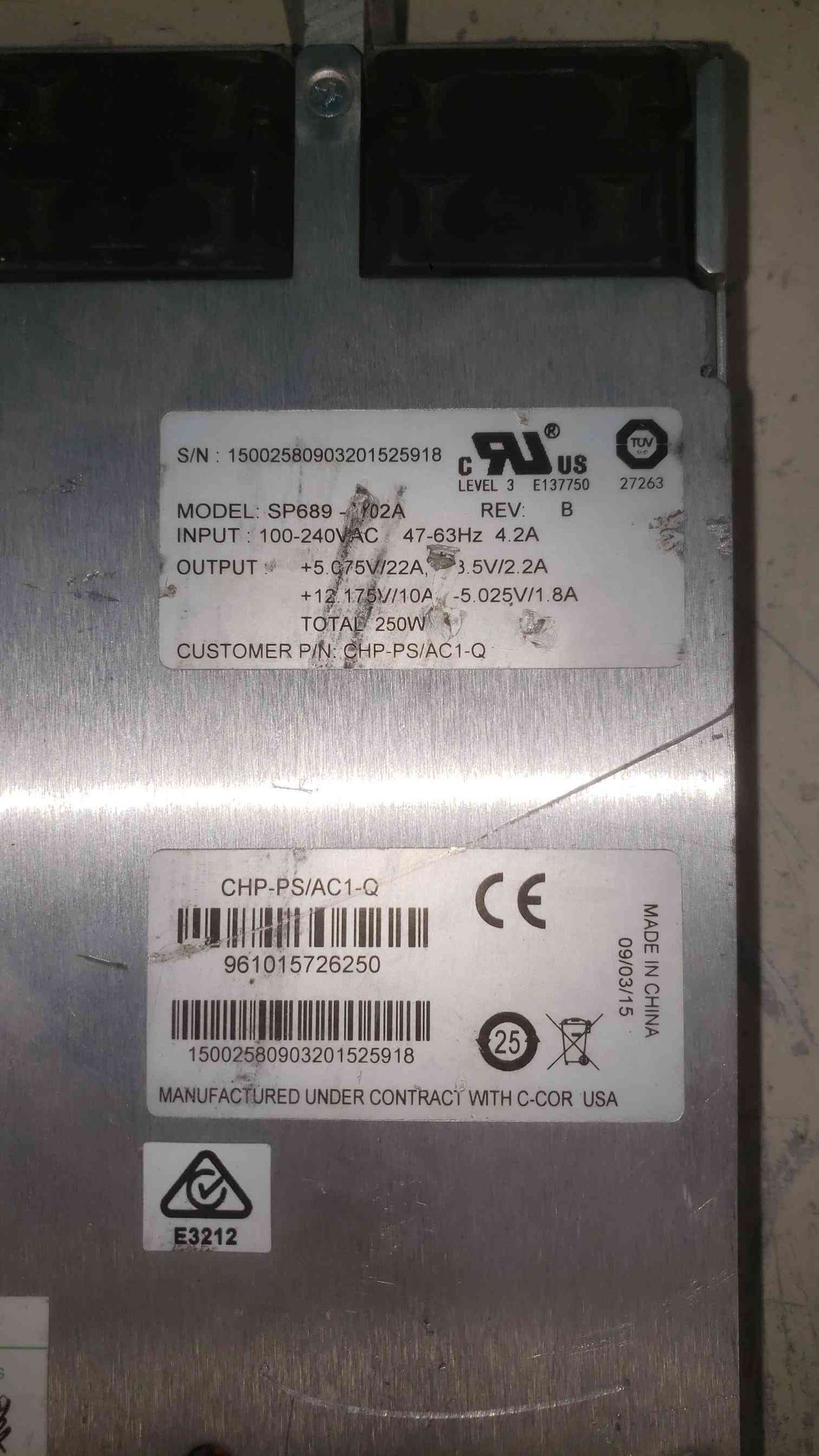 Arris C-COR CHP-PS/AC1-Q CHP Max5000 AC Power Supply Module 250W SP689-Y02A