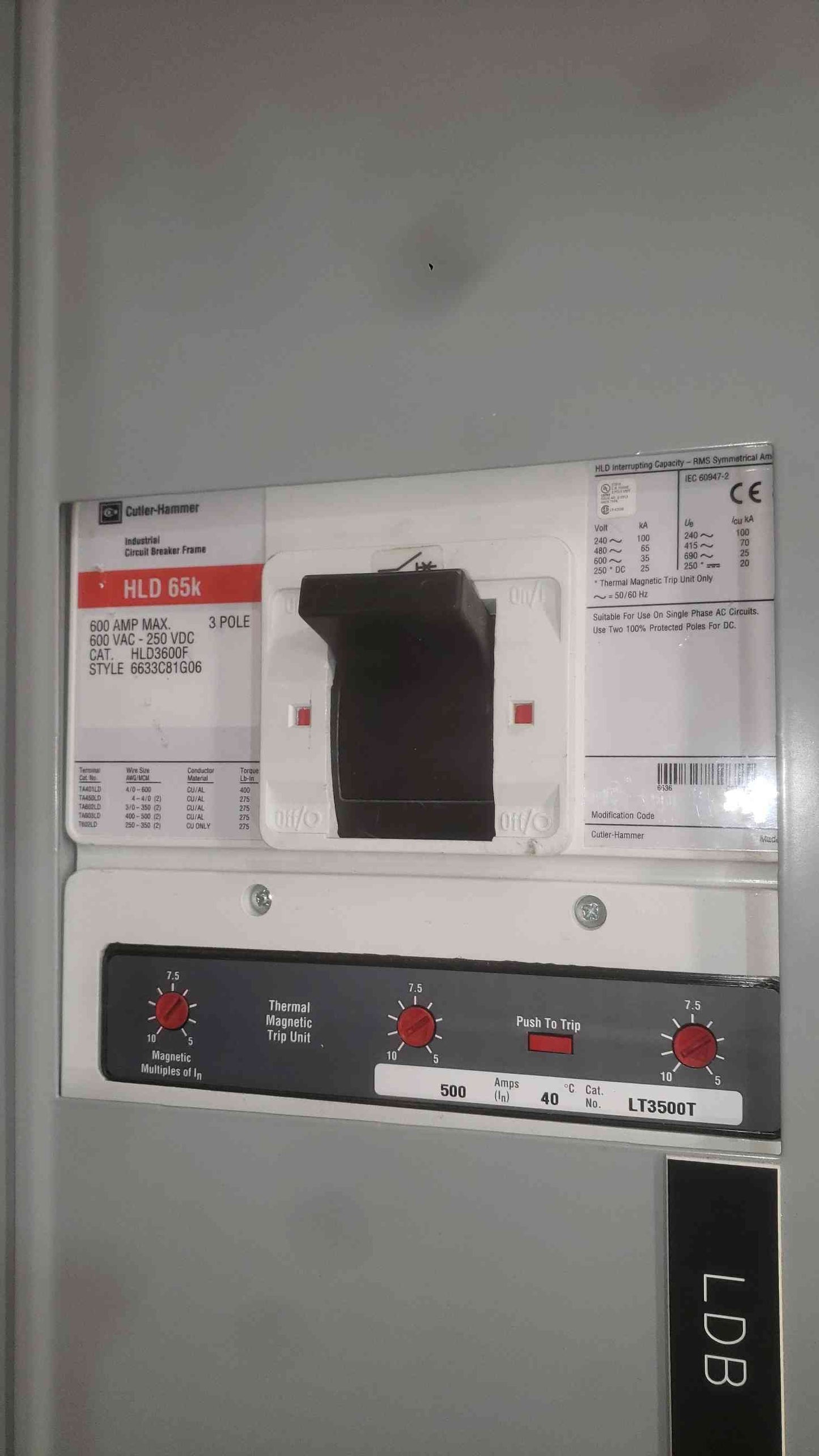 Eaton Pow-R-Line C Switchboard 1200A 480V 3PH UPS Maintenance Bypass Panel HLD