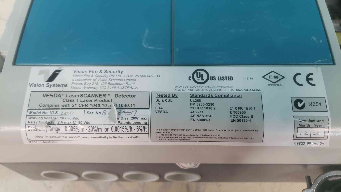 Siemens VESDA LaserSCANNER VLS-200 Aspirating Smoke Detector Xtralis VLS200 AS-IS