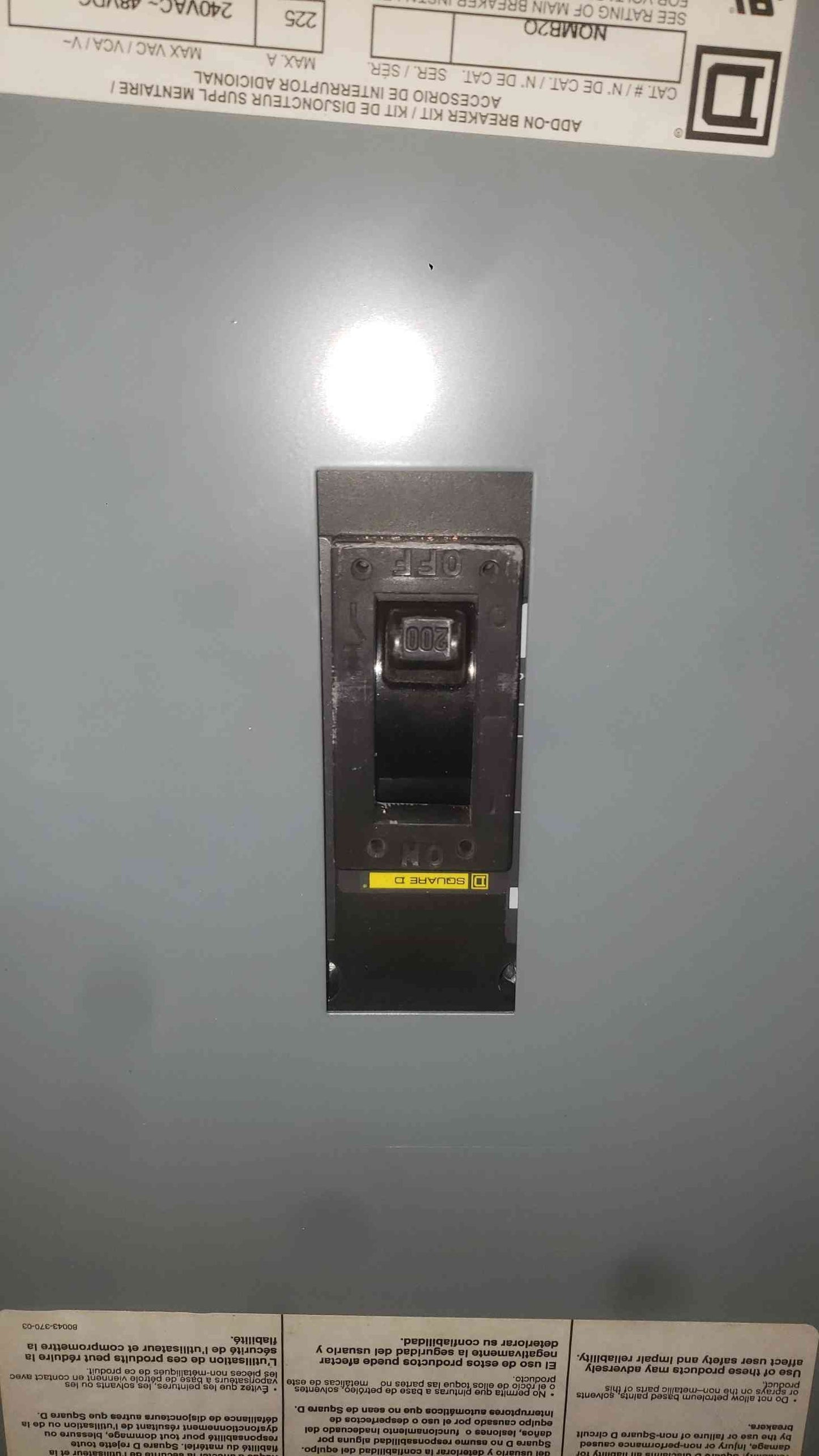 Square D NQ442L2C 225A 240V 3 Phase 42 Space Panelboard Enclosure 200A Main 20A