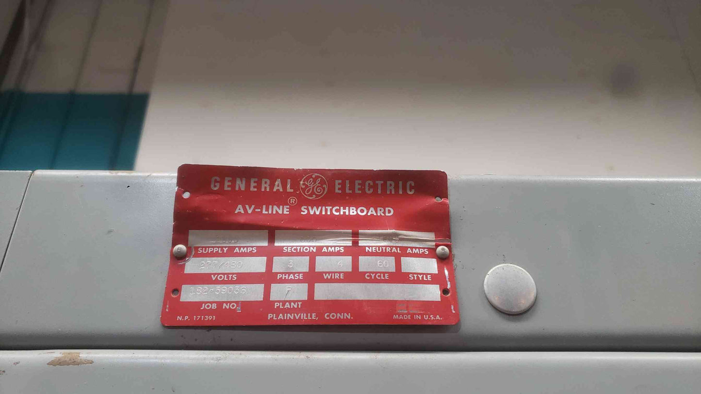 GE AV-Line 1600A Switchboard Lineup 3PH 480V/208V with 500kVA Transformer Breakers