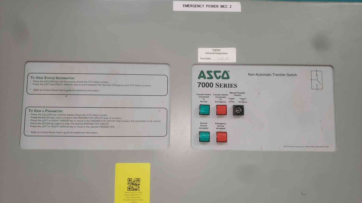 ASCO 7000 Series 1000A Non-Automatic Transfer Switch H7NTSA31000N5XC 480V